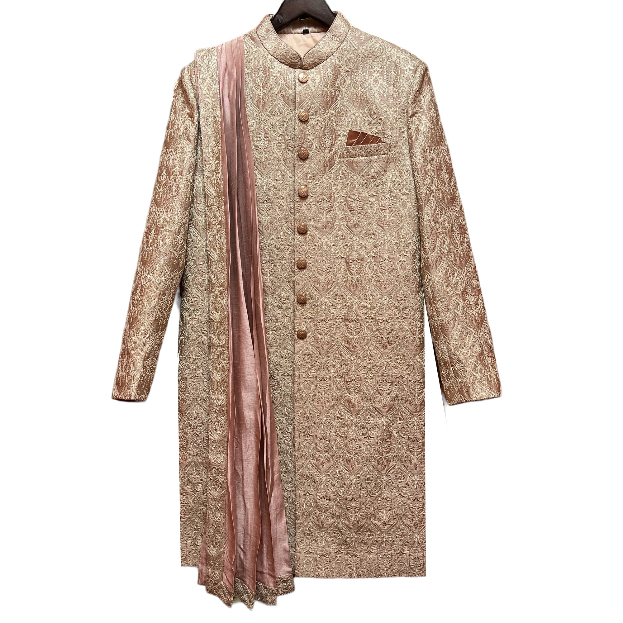 Mauve & Gold Embroidered Sherwani - Vintage India NYC