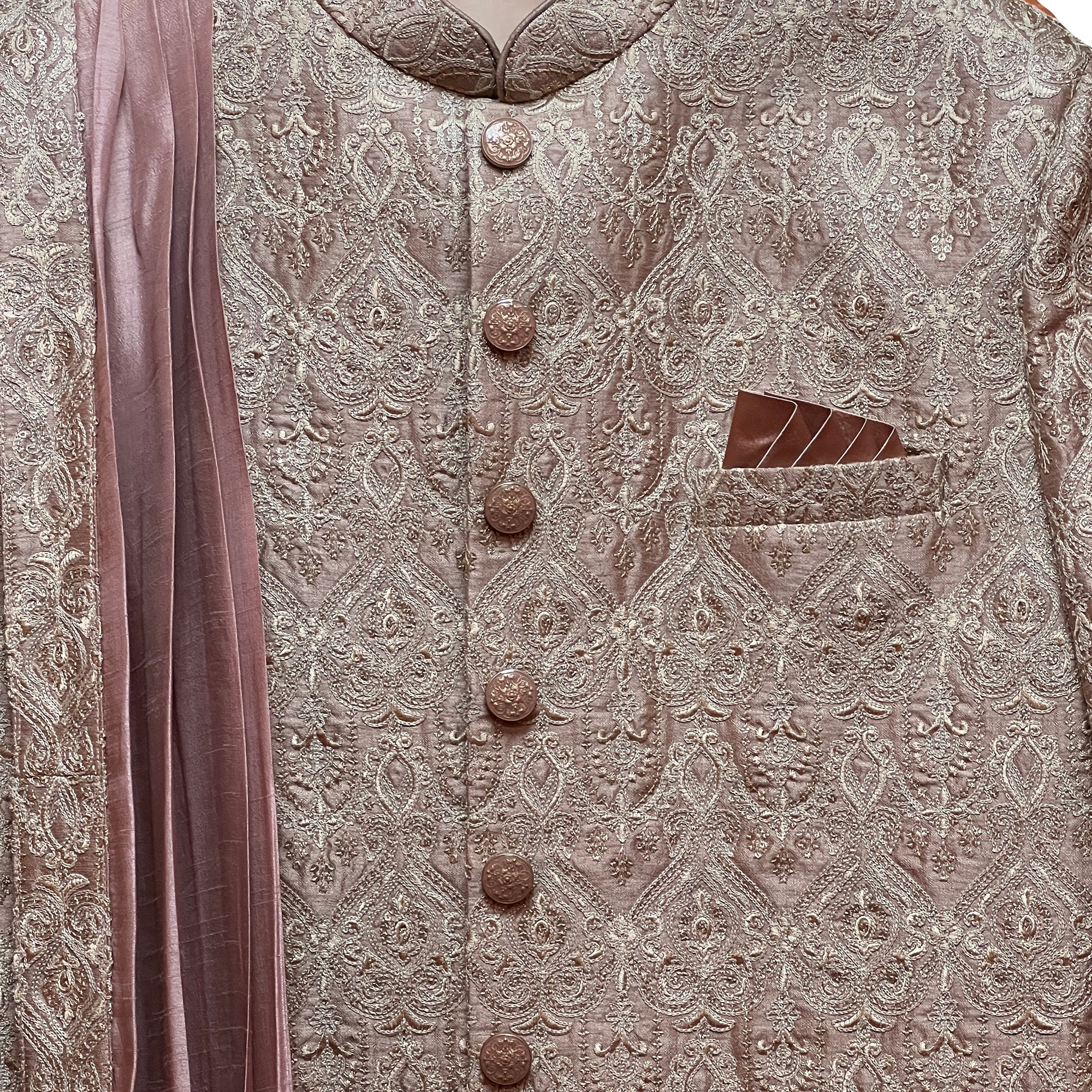 Mauve & Gold Embroidered Sherwani - Vintage India NYC
