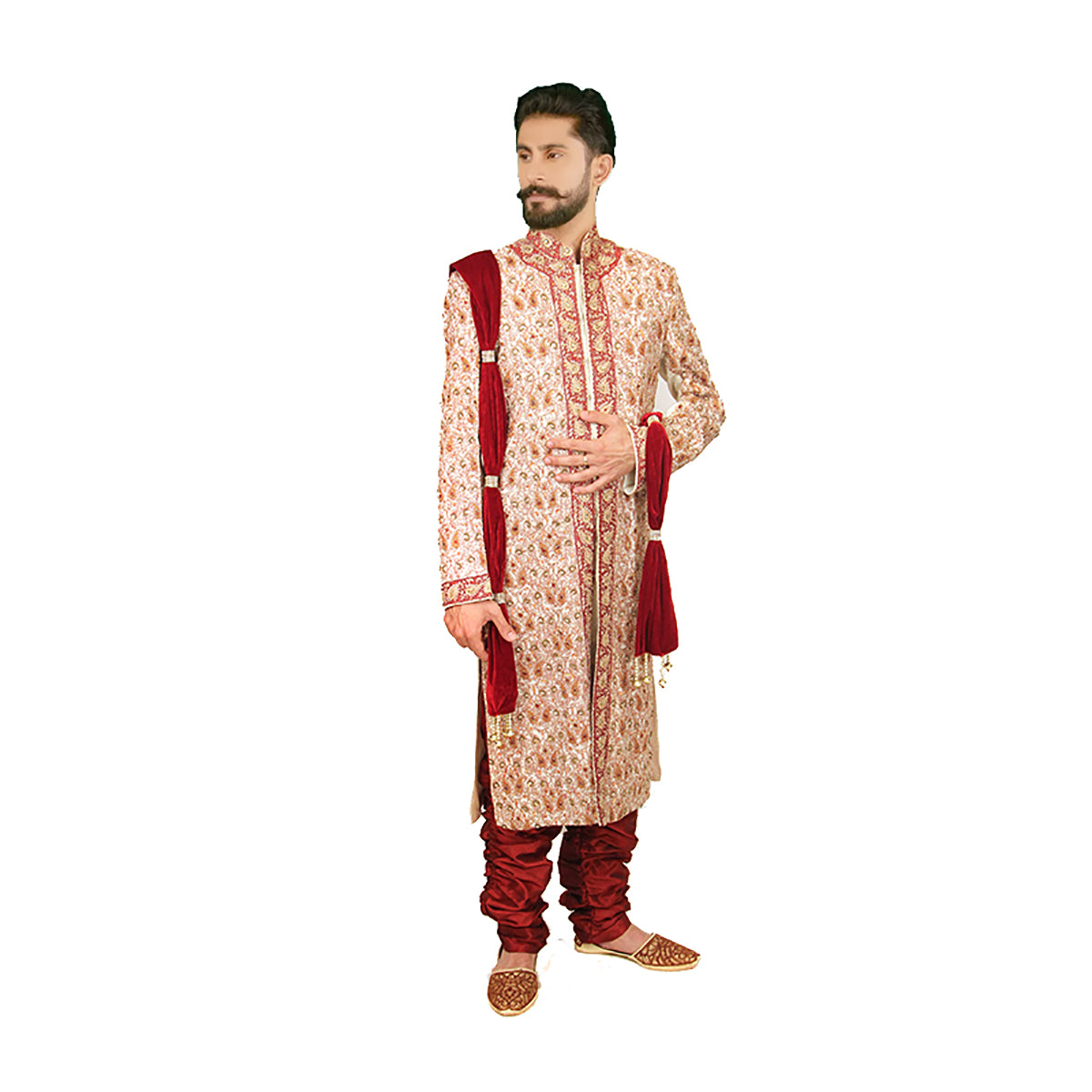 Cream & Red Sherwani - Vintage India NYC