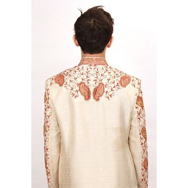 Cream Sherwani with Rose Detail - Vintage India NYC