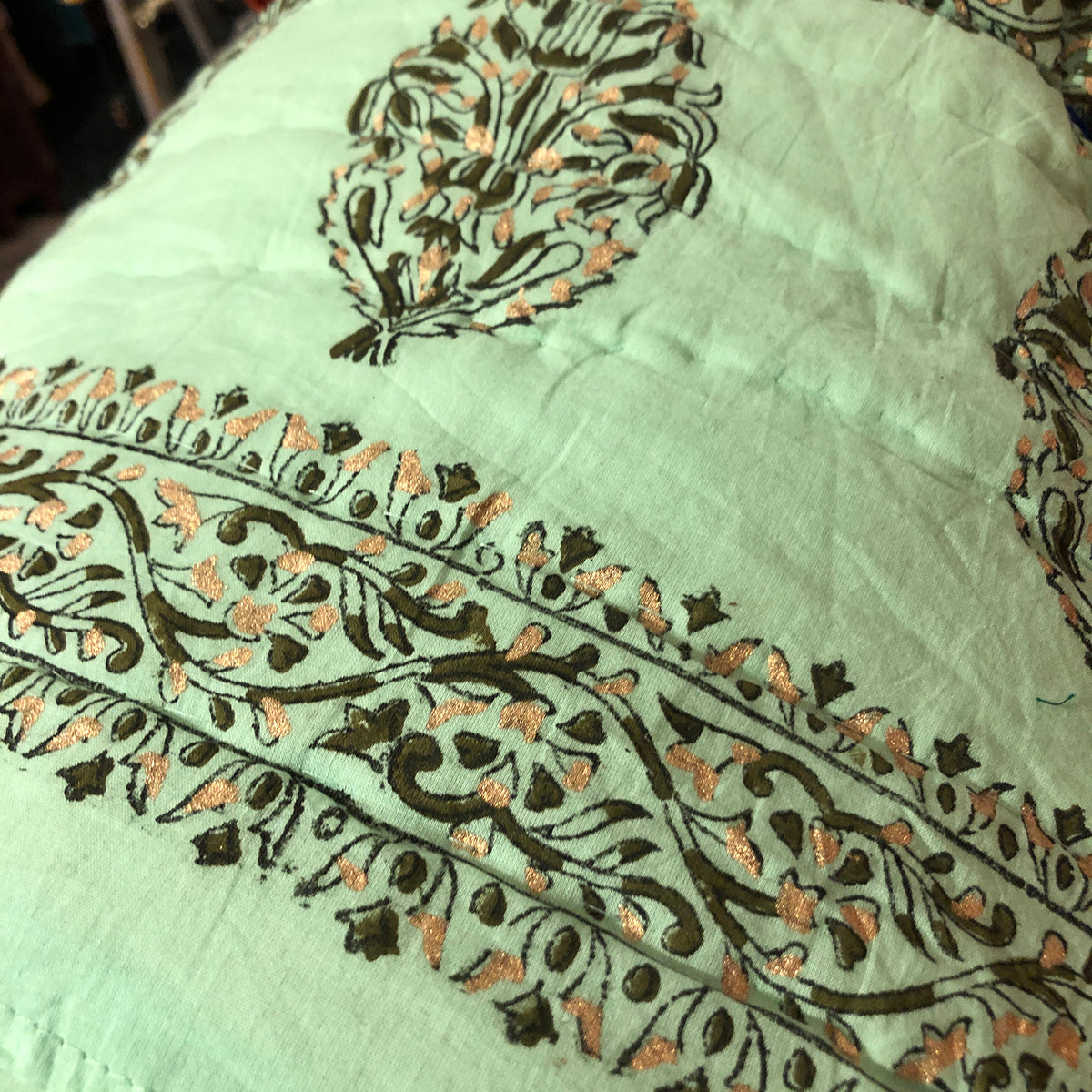 JM Twin Block Print Quilt Mint - Vintage India NYC