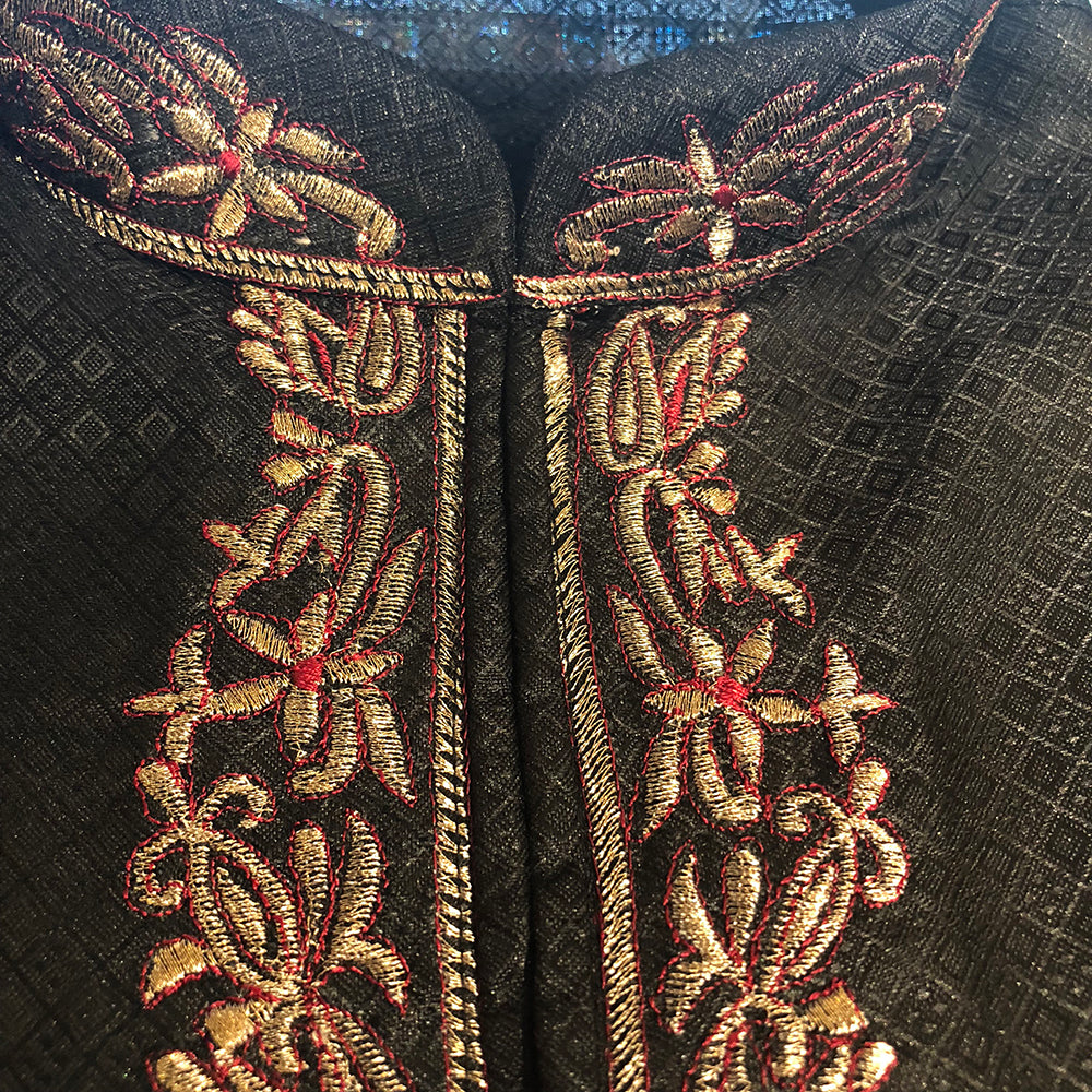 MJ Black Cotton Silk Short Kurta - Vintage India NYC