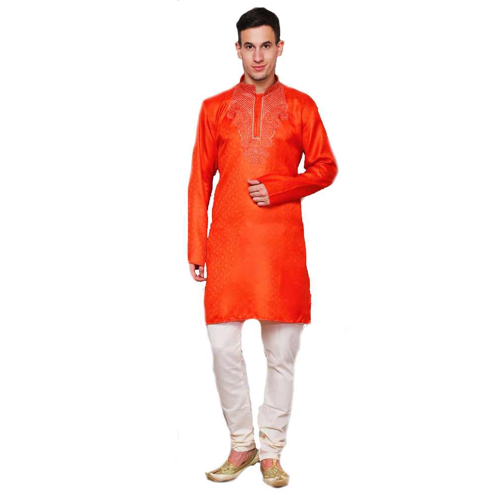 MJ Orange Light Brocade Kurta - Vintage India NYC