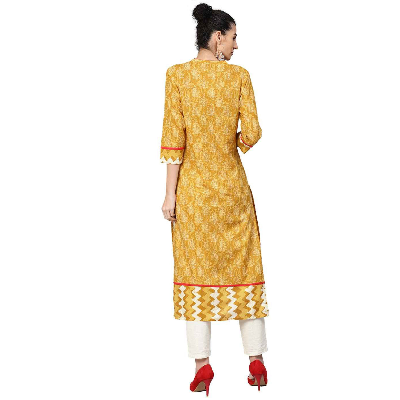 JK Mustard Blockprint Kurta - Vintage India NYC