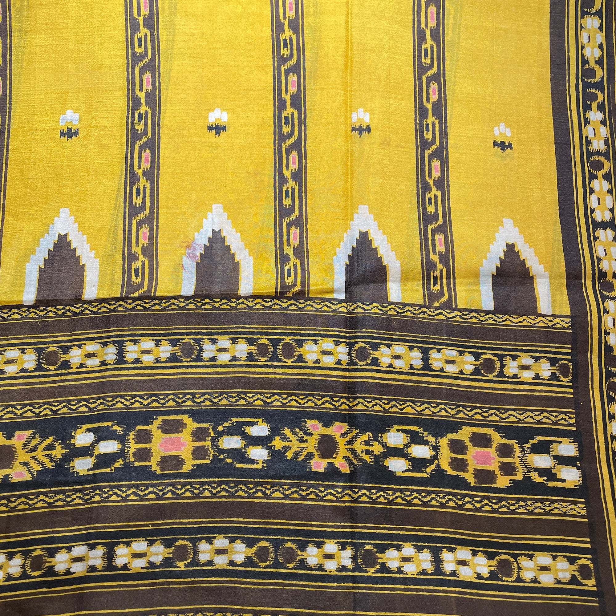 Mustard Ikat Silk Saree - Vintage India NYC