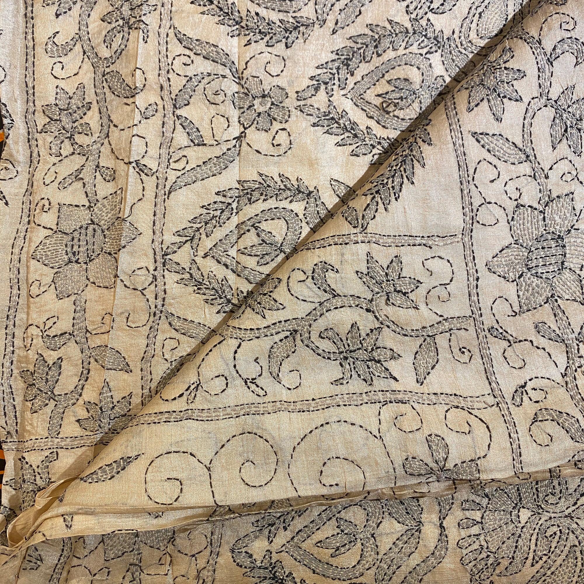 Vintage Katha Work Silk Saree - Vintage India NYC