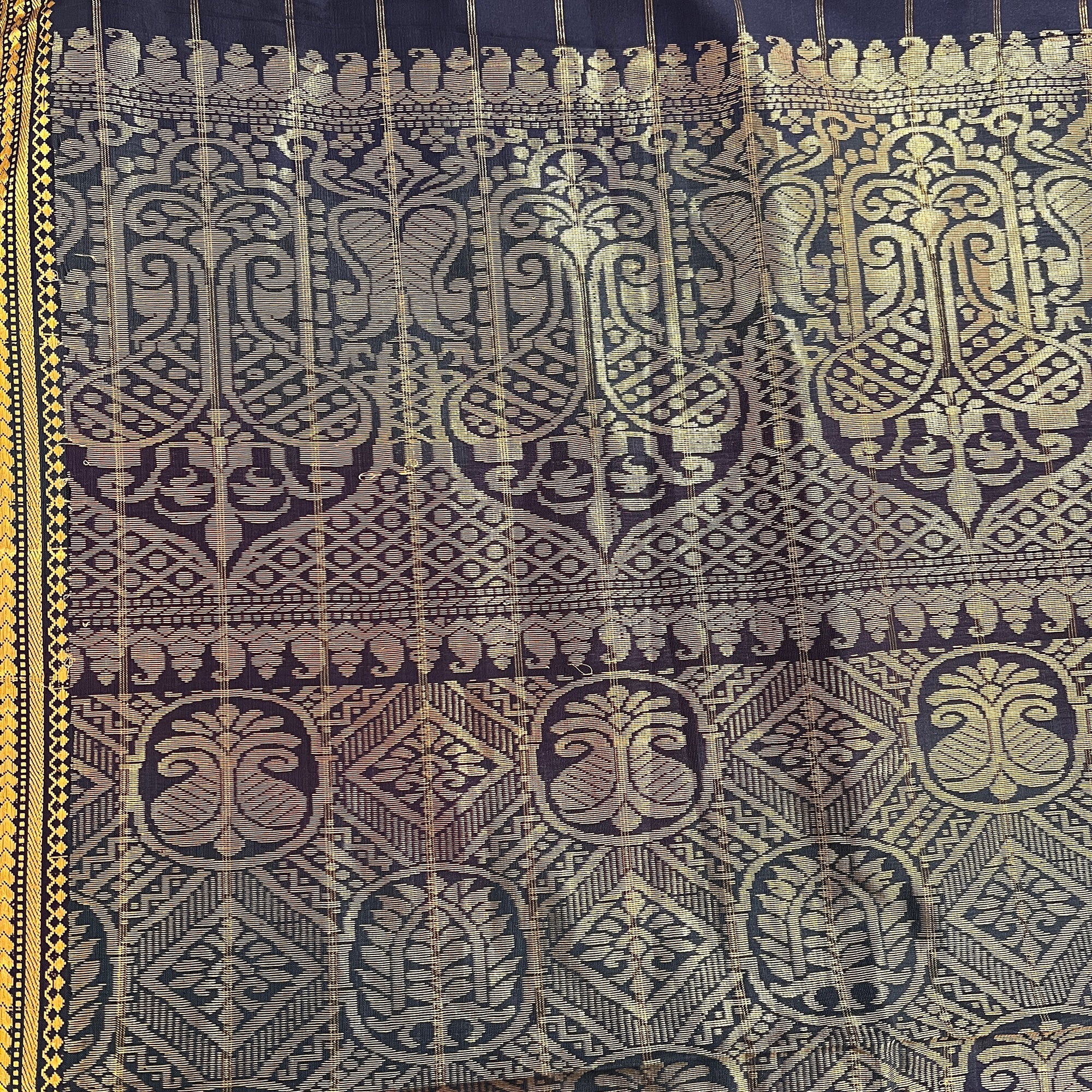 Navy & Gold Kanchipuram Saree - Vintage India NYC