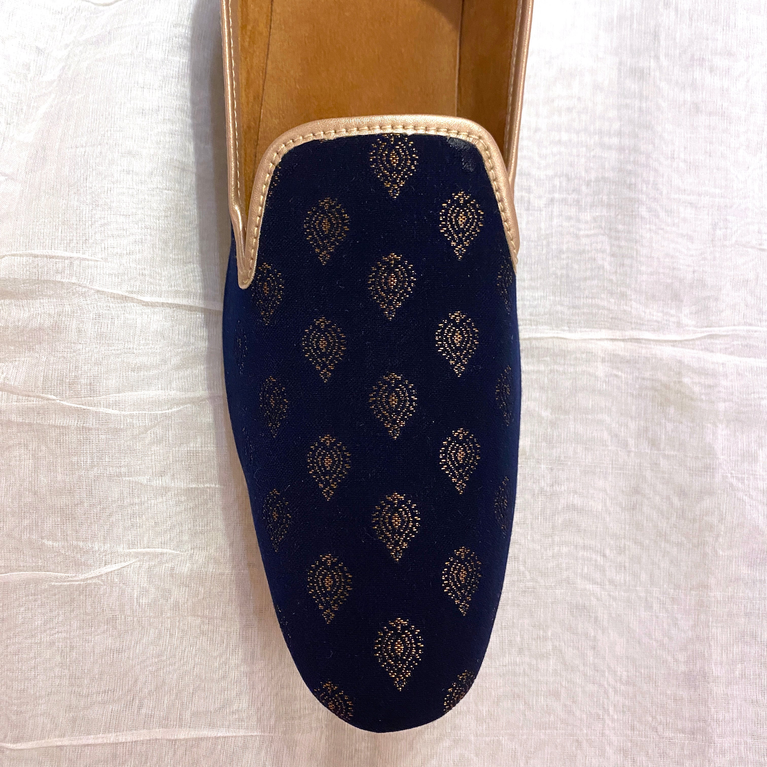 YD Navy Brocade Loafer - Vintage India NYC