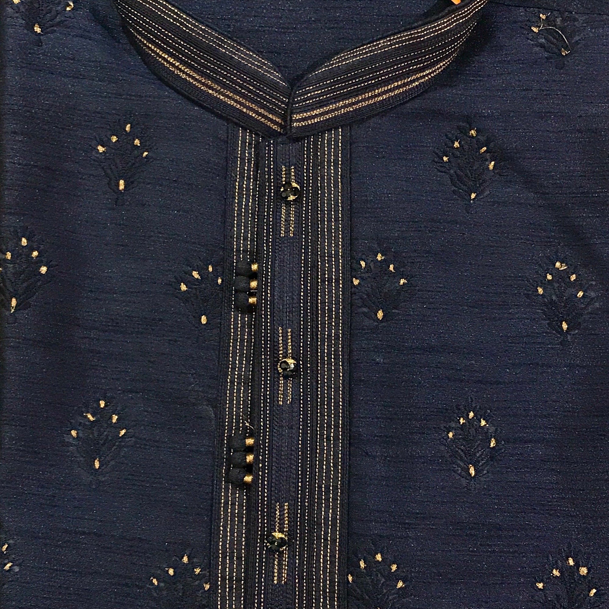 YD Navy with Gold Motif Kurta - Vintage India NYC