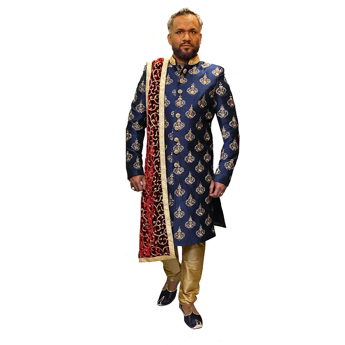 YD Navy Crest Sherwani - Vintage India NYC