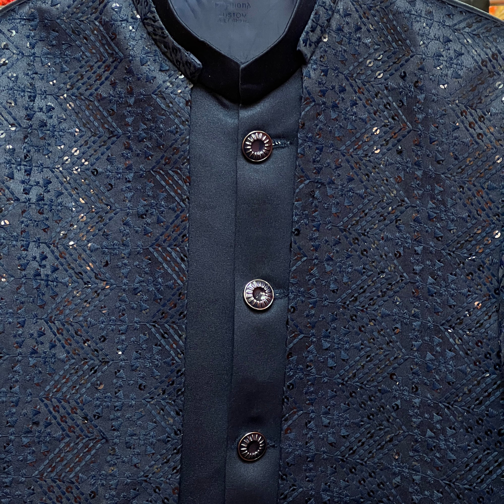 Navy Double Sequin Sherwani - Vintage India NYC