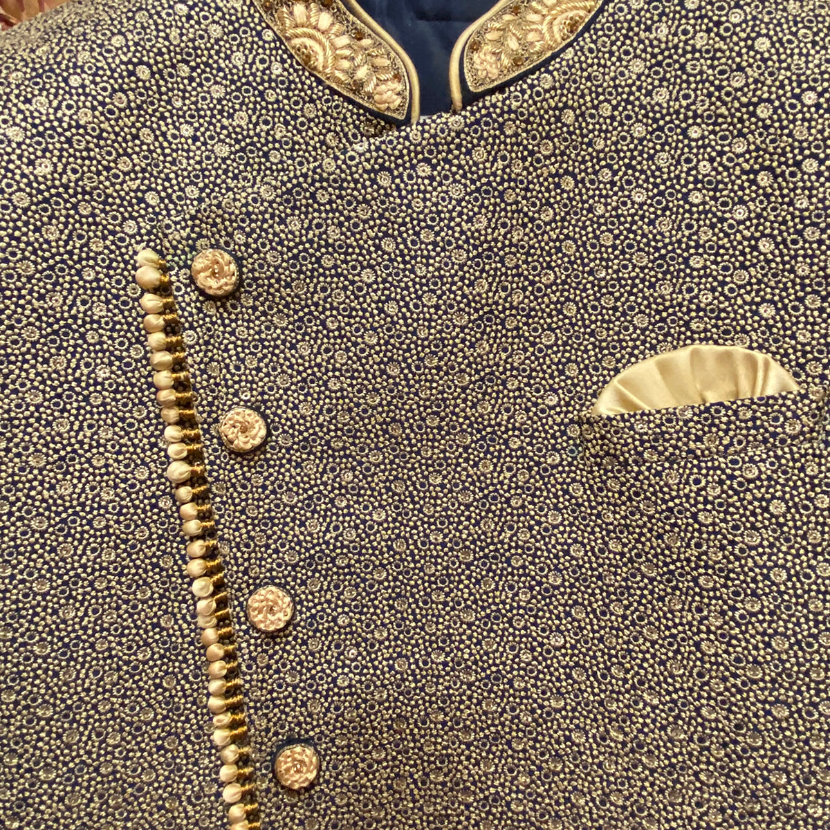 YD Navy & Gold Sherwani - Vintage India NYC