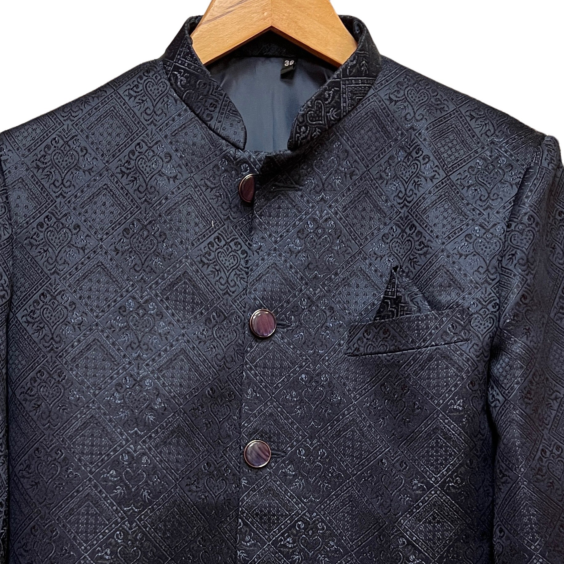 Jacquard Diamond Hearts Sherwani-2 Colors - Vintage India NYC