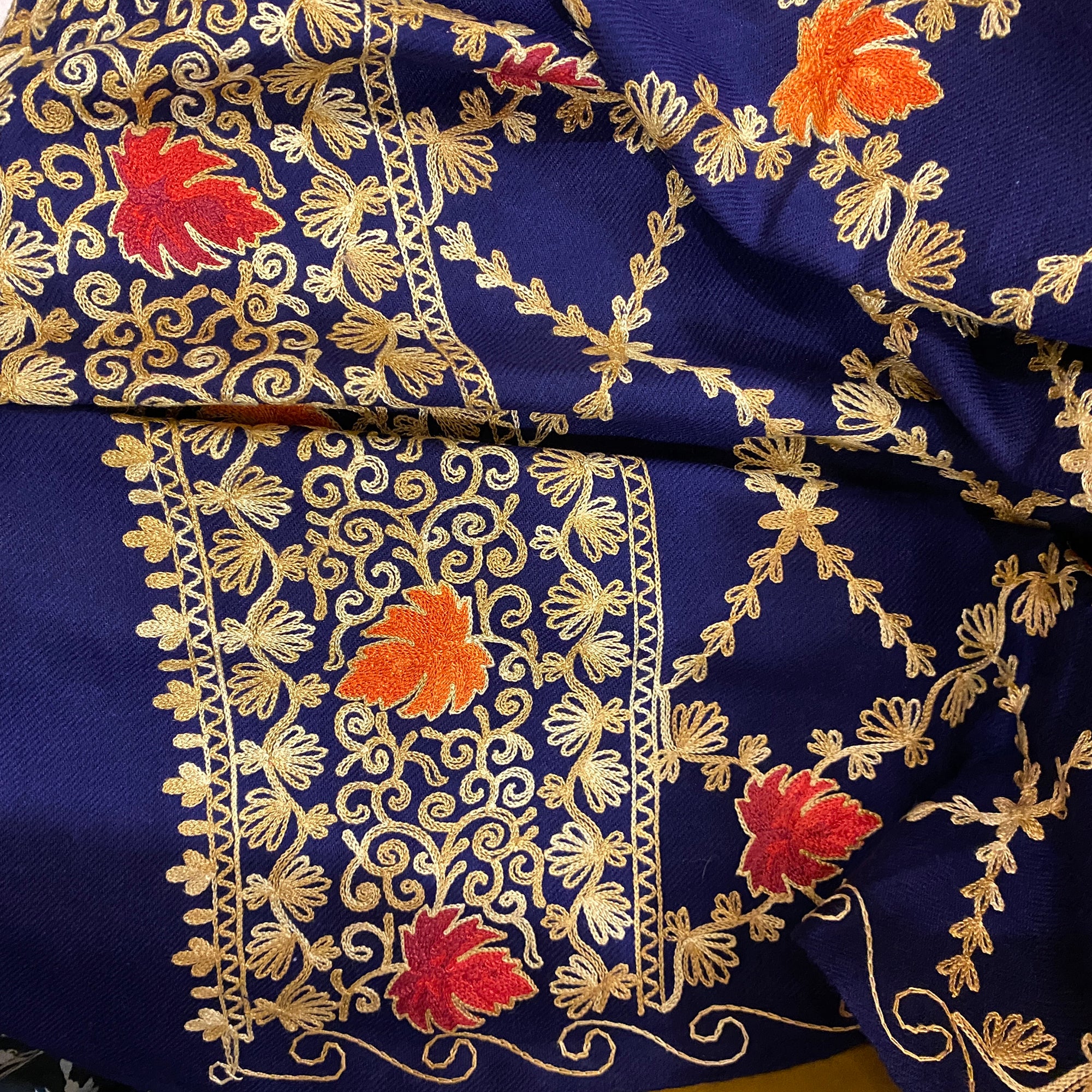 Navy Embroidered Shawls - 2 Styles - Vintage India NYC