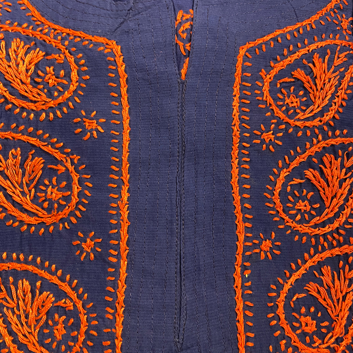 AR Long Embroidered Cotton Tunic Kurtis- L - Vintage India NYC