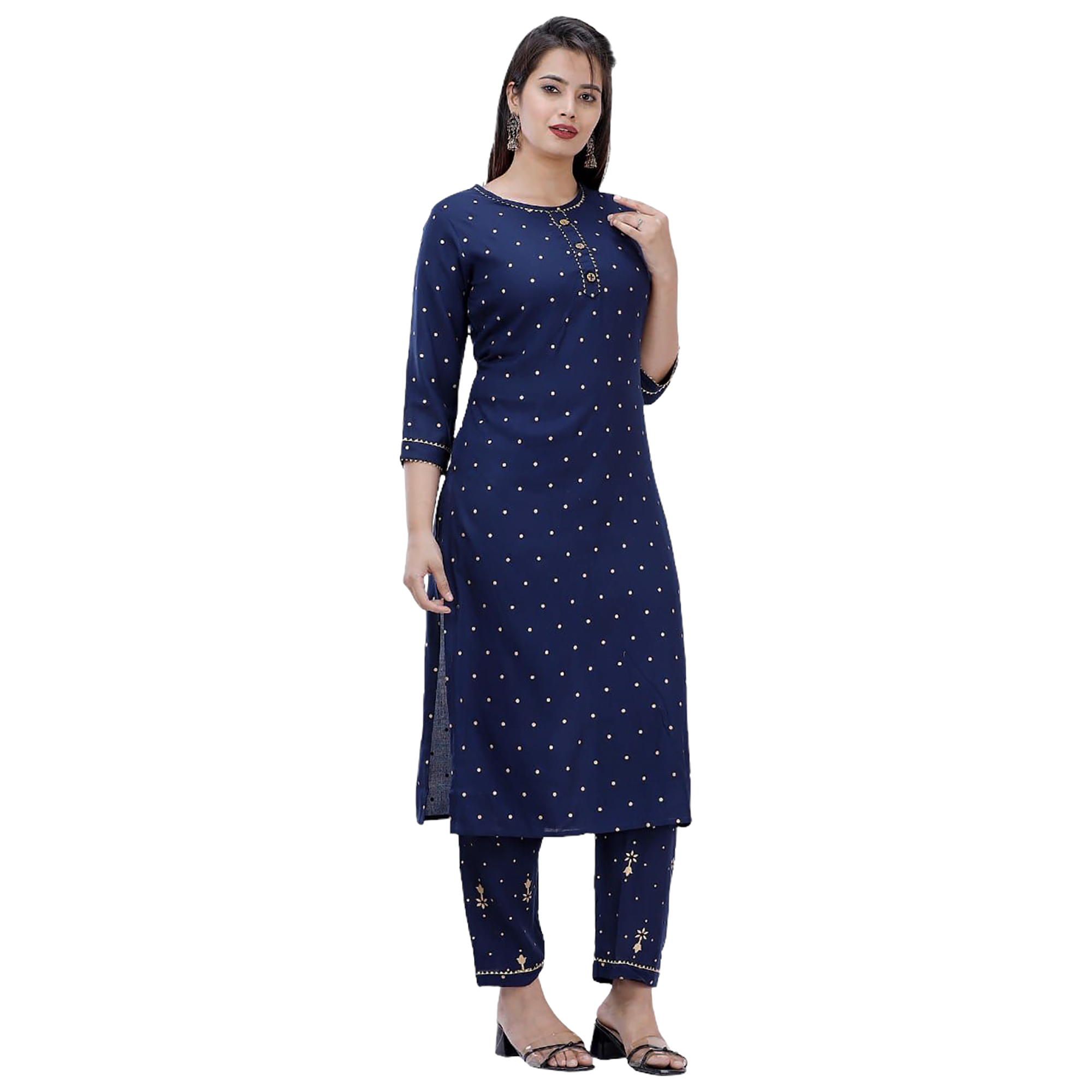 Navy Polka Dot Kurta Set - Vintage India NYC
