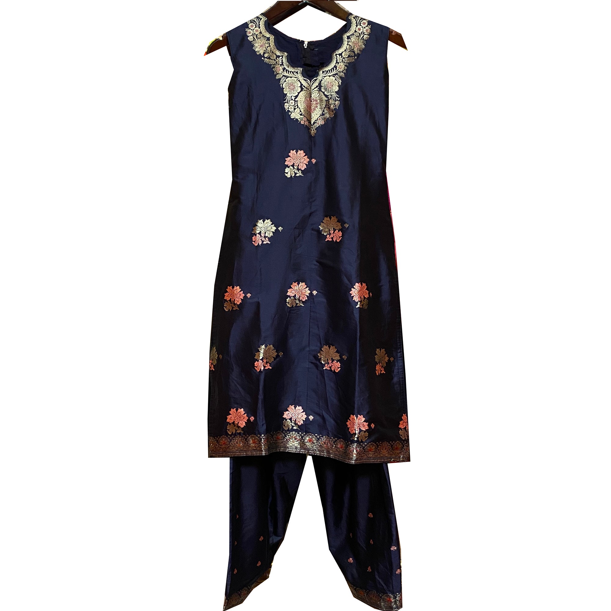 Navy Silk Salwar Set - Vintage India NYC