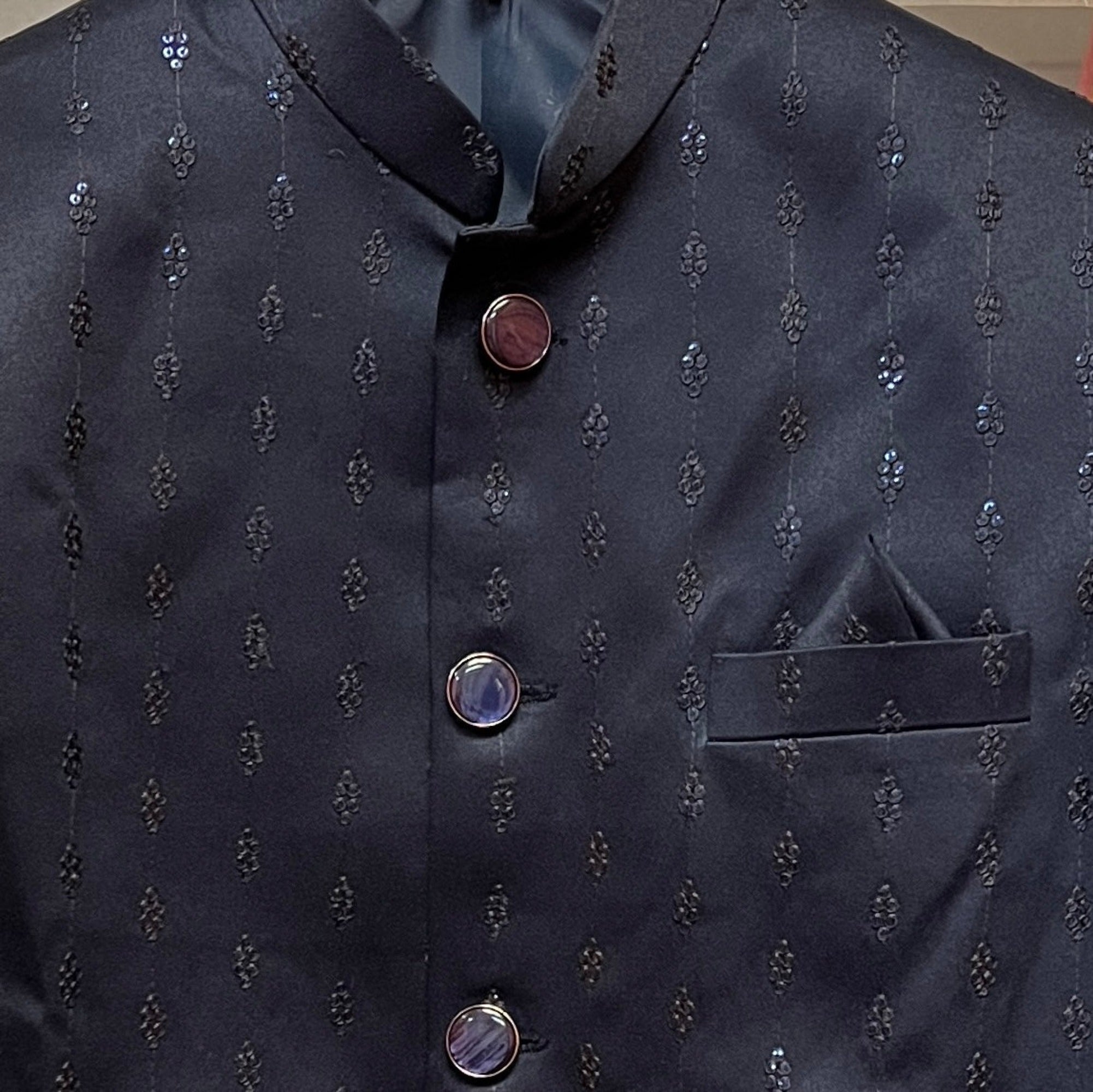 Navy Sequin Sherwani - Vintage India NYC