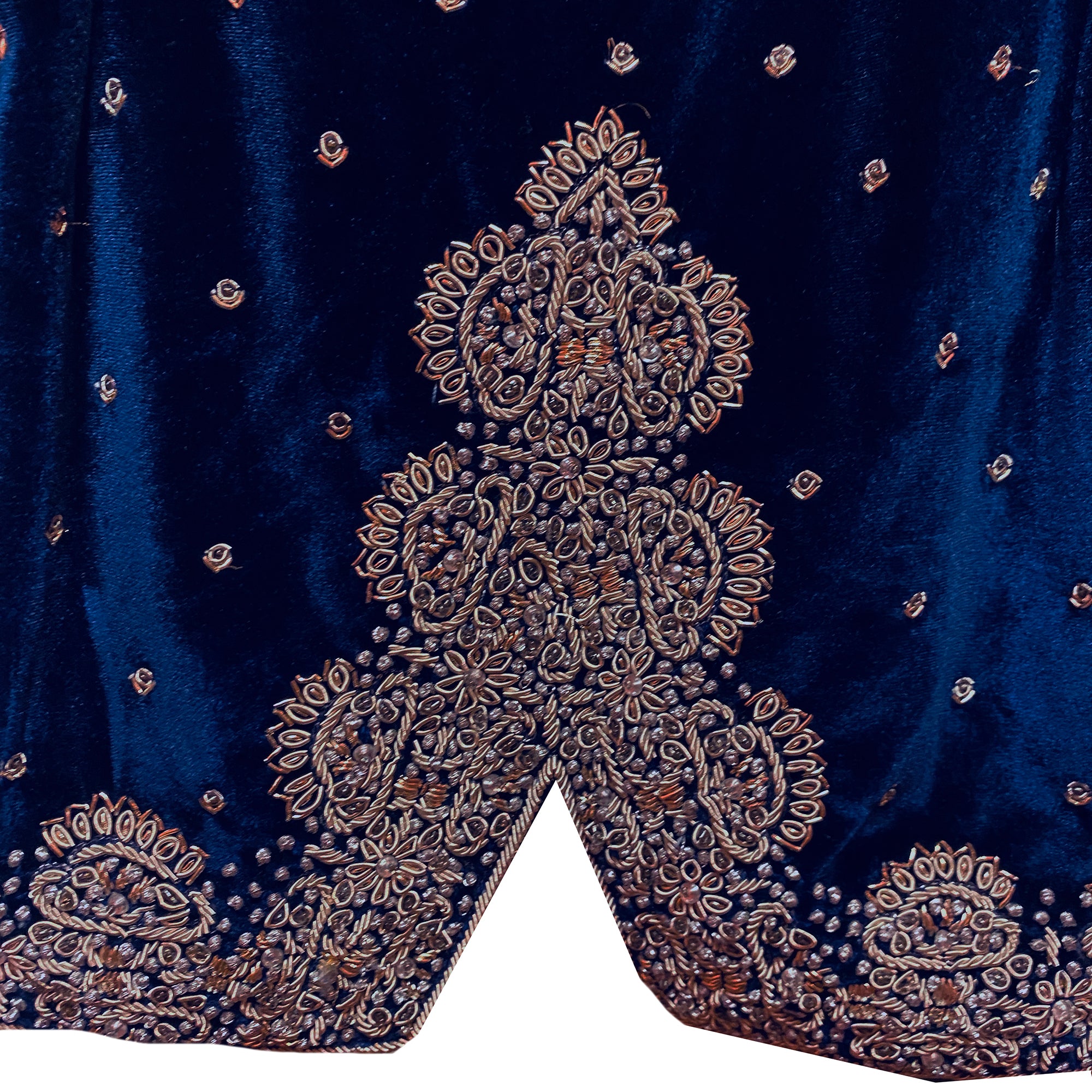 Navy Velvet Top with Silver Zardosi Embroidery - Vintage India NYC