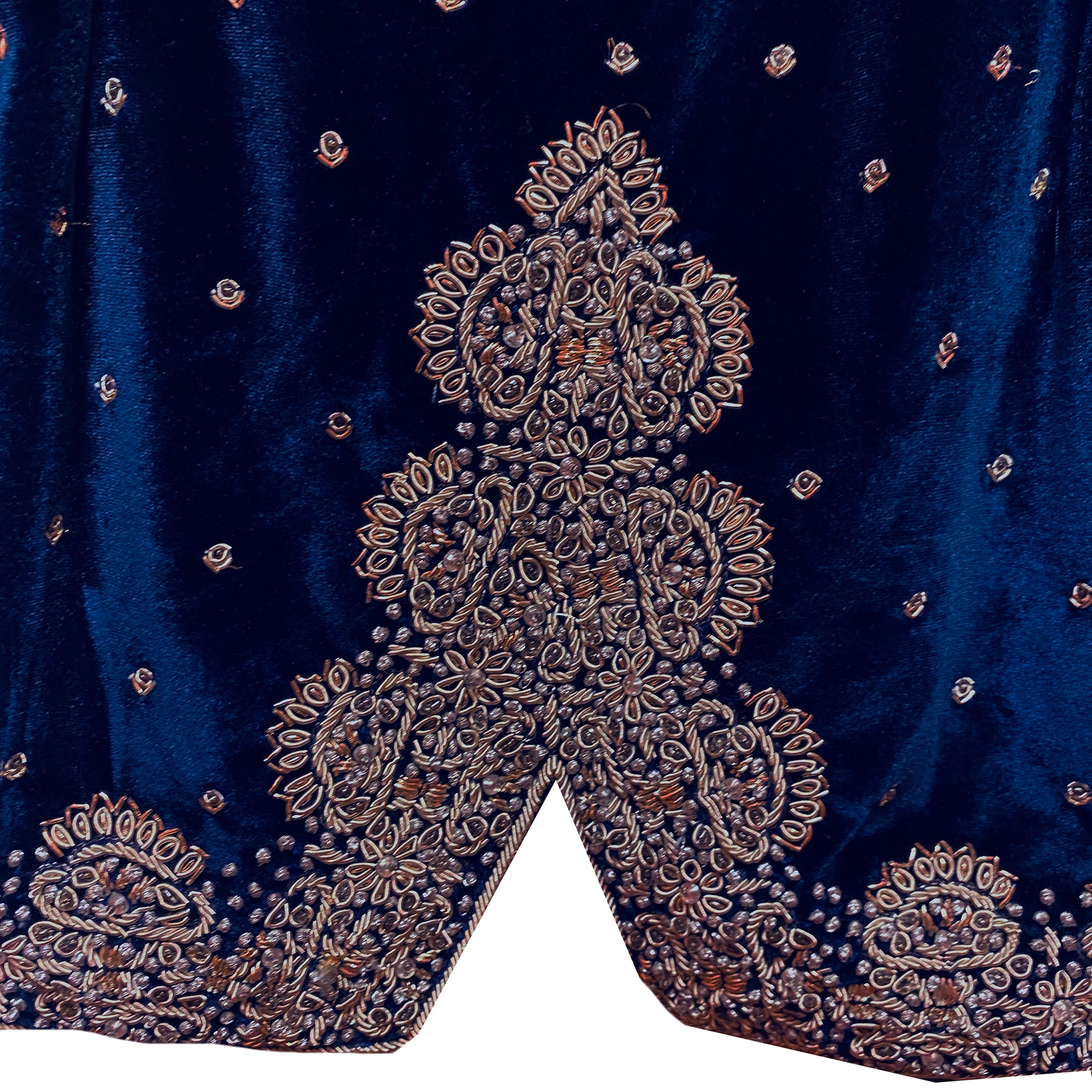 Navy Velvet Top with Silver Zardosi Embroidery - Vintage India NYC