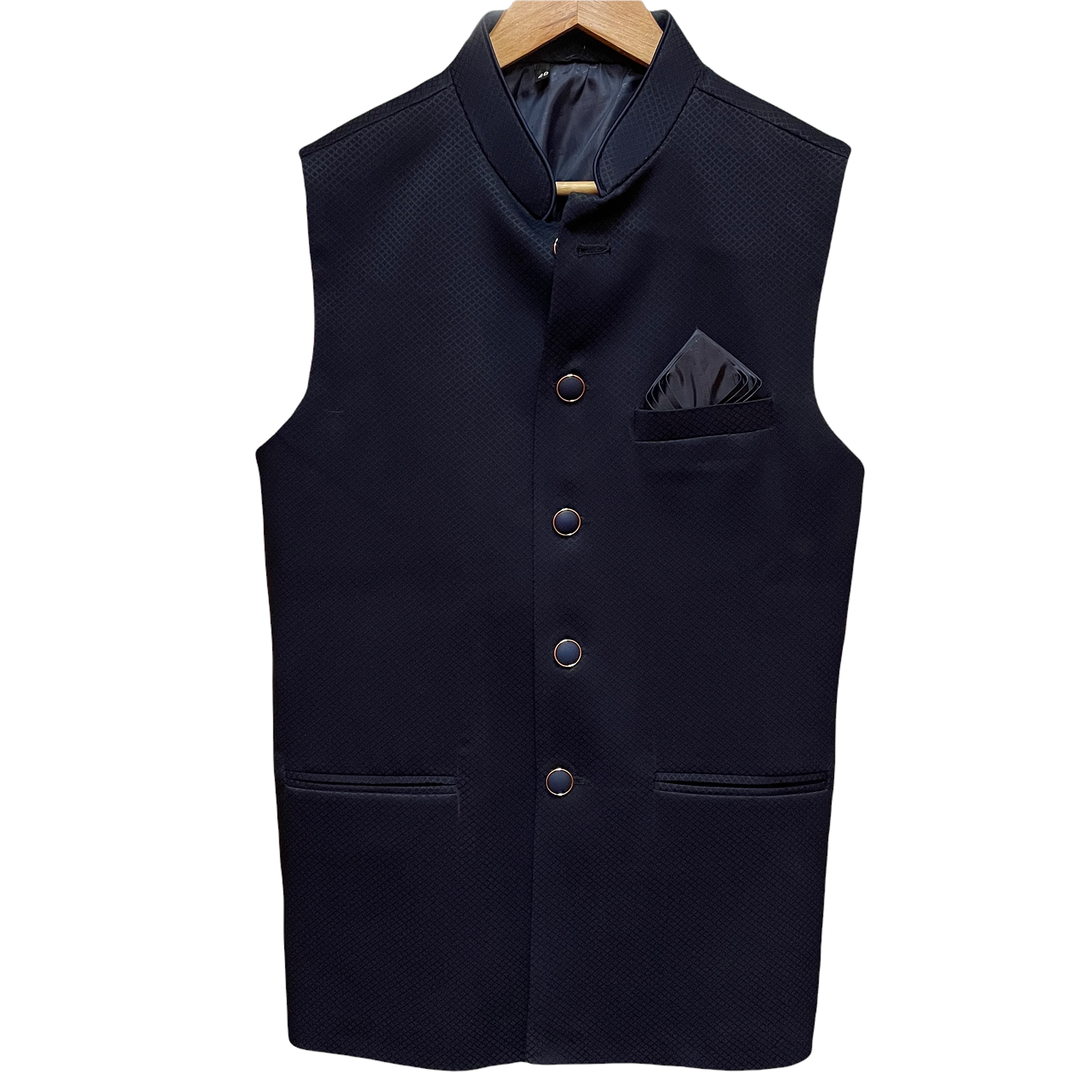 YD Navy Textured Vest-40 - Vintage India NYC