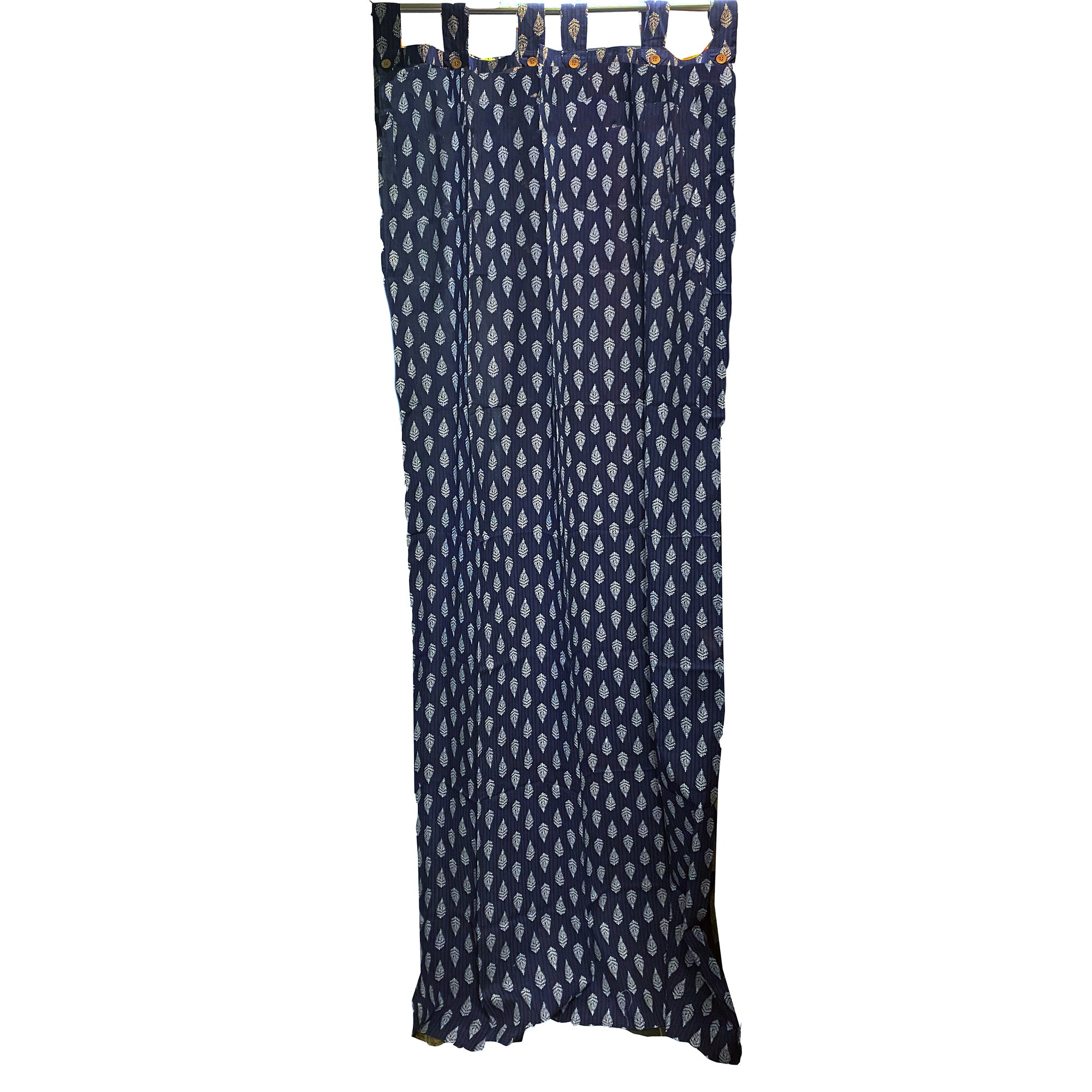 Navy & White Cotton Curtain Pair-5 Patterns - Vintage India NYC