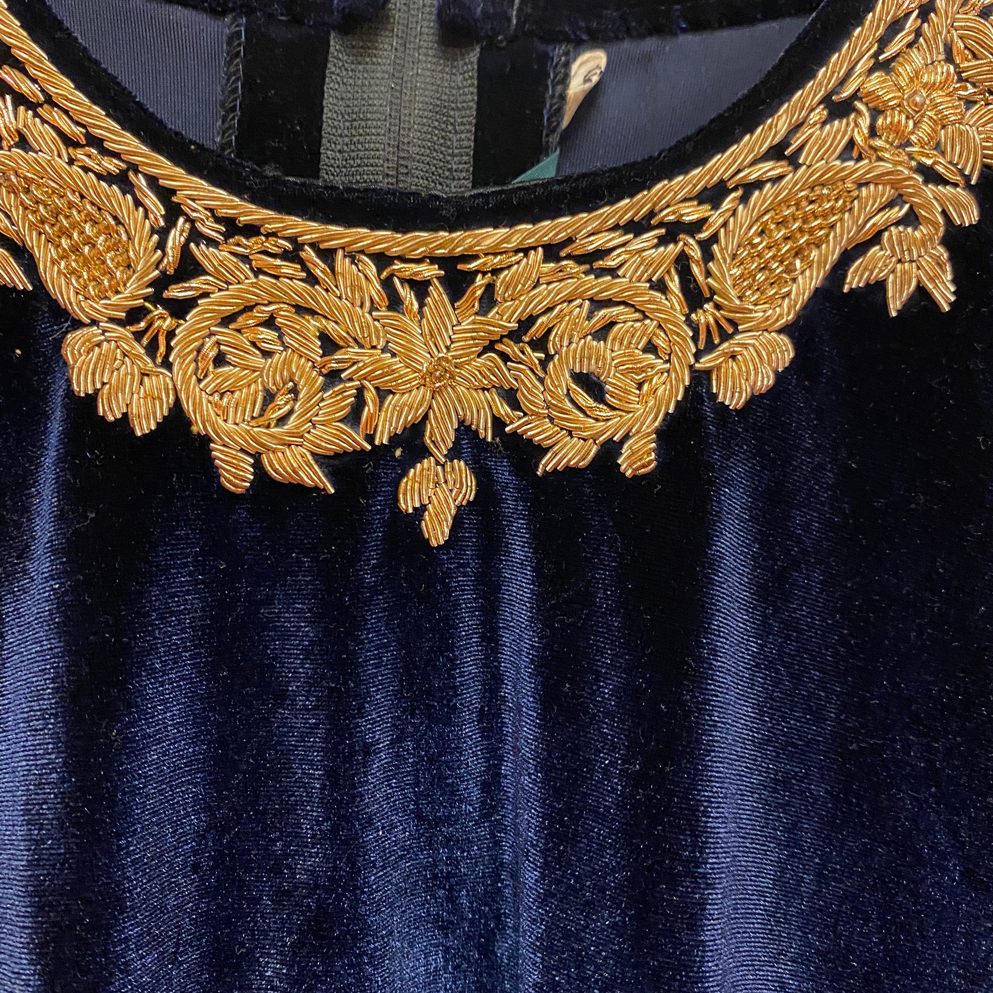 Navy Velvet Top with Zardosi Embroidery - Vintage India NYC