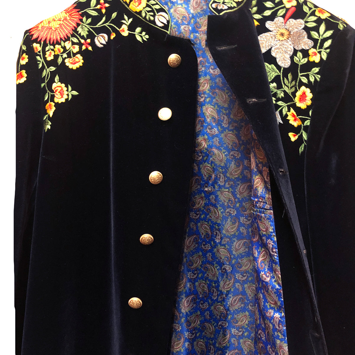 DK Navy Velvet Embroidered Sherwani - Vintage India NYC