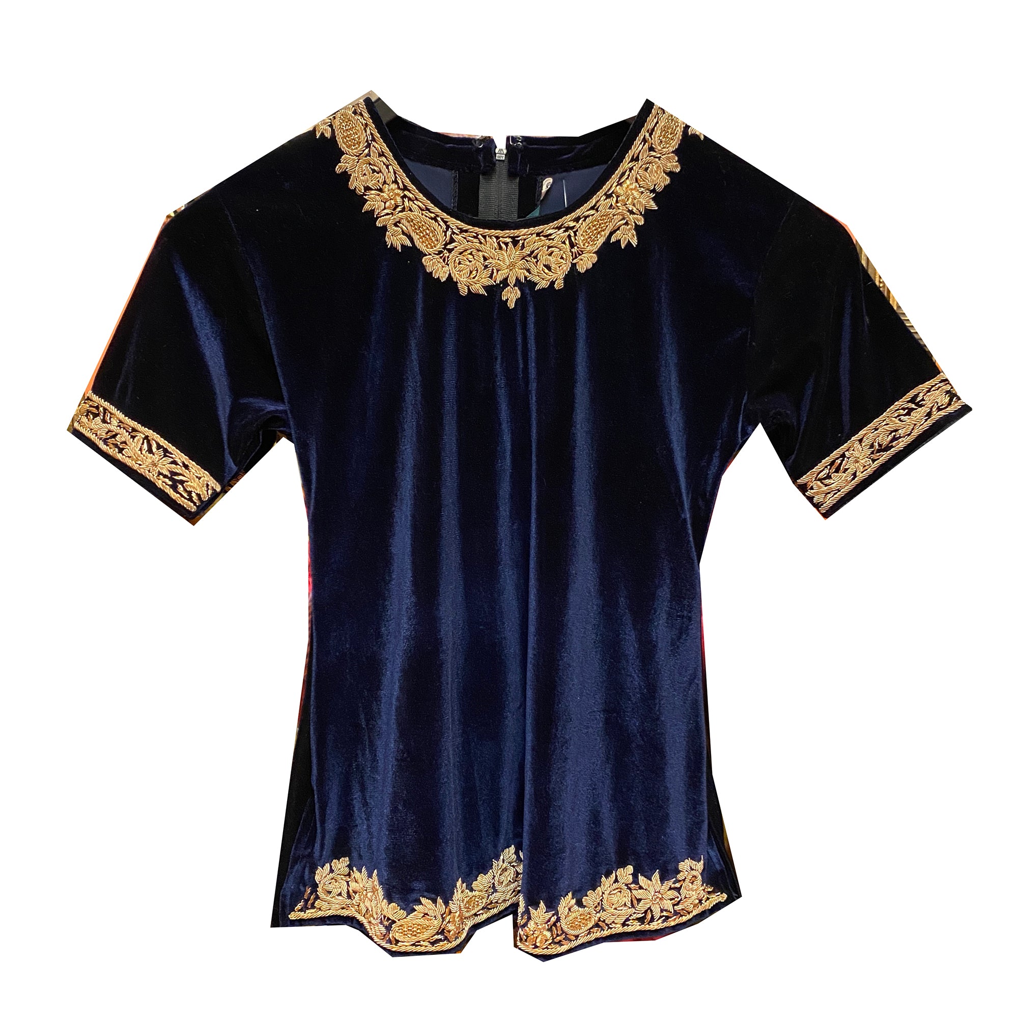 Navy Velvet Top with Zardosi Embroidery - Vintage India NYC