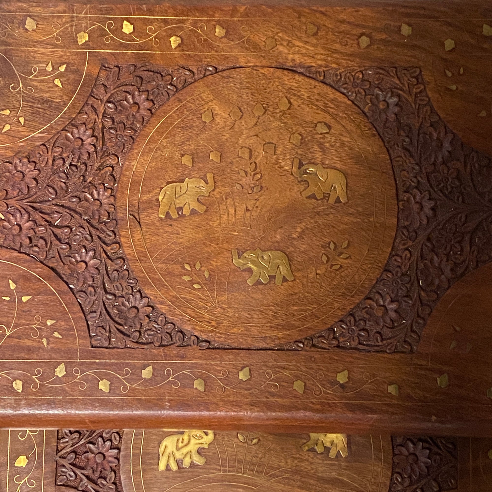 Hand Carved Nesting Tables Set - Vintage India NYC
