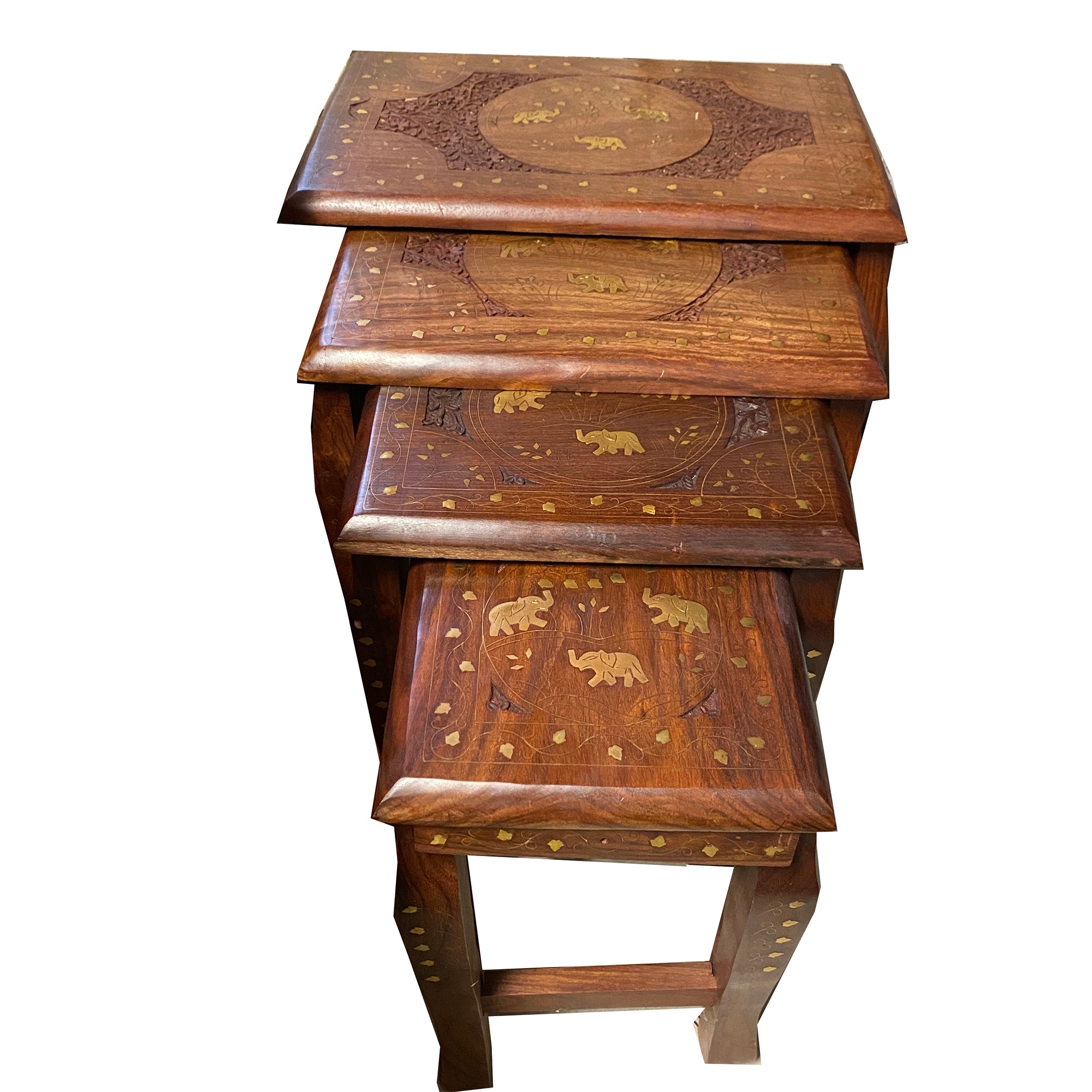 Hand Carved Nesting Tables Set - Vintage India NYC