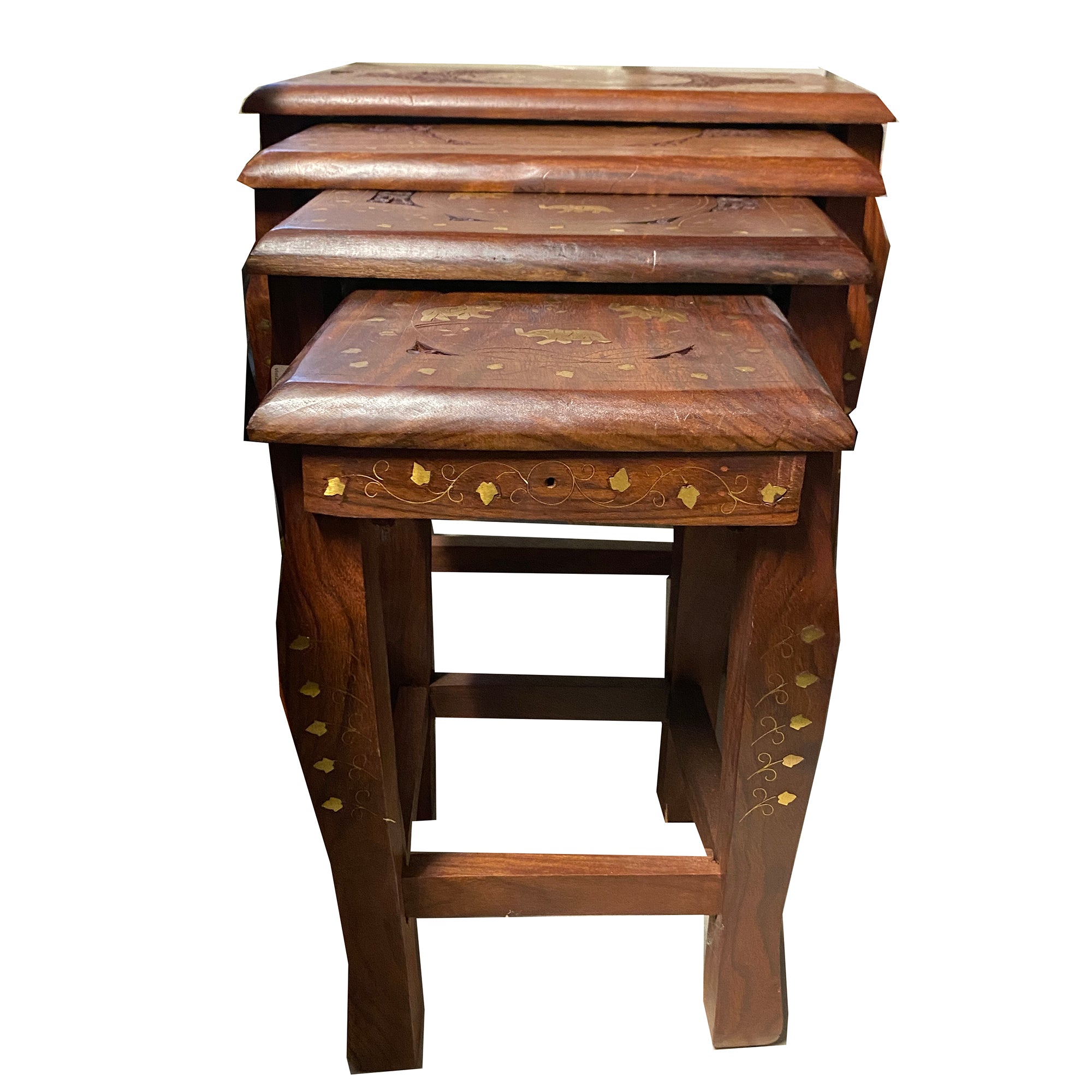 Hand Carved Nesting Tables Set - Vintage India NYC