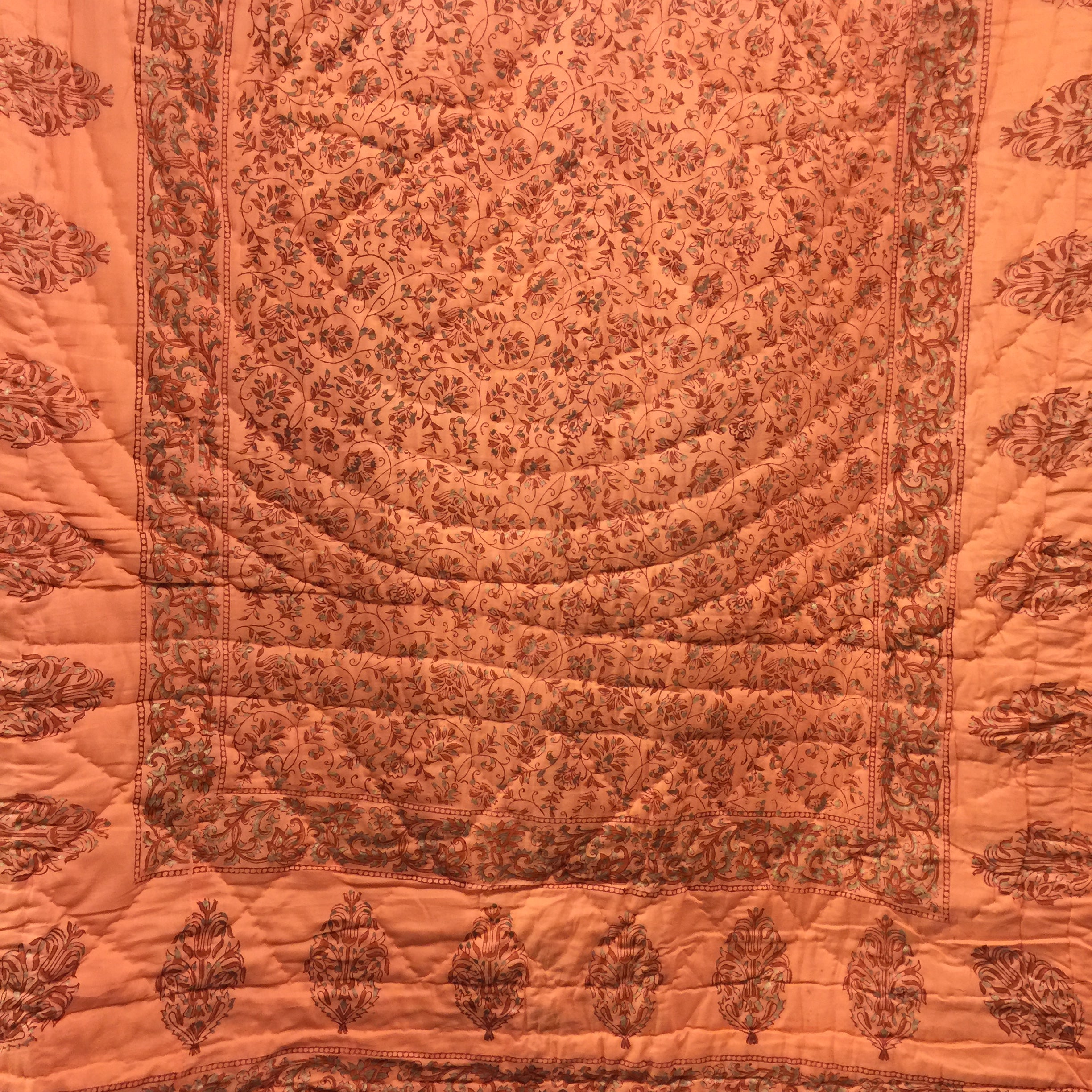 JM Twin Block Print Quilt Orange - Vintage India NYC