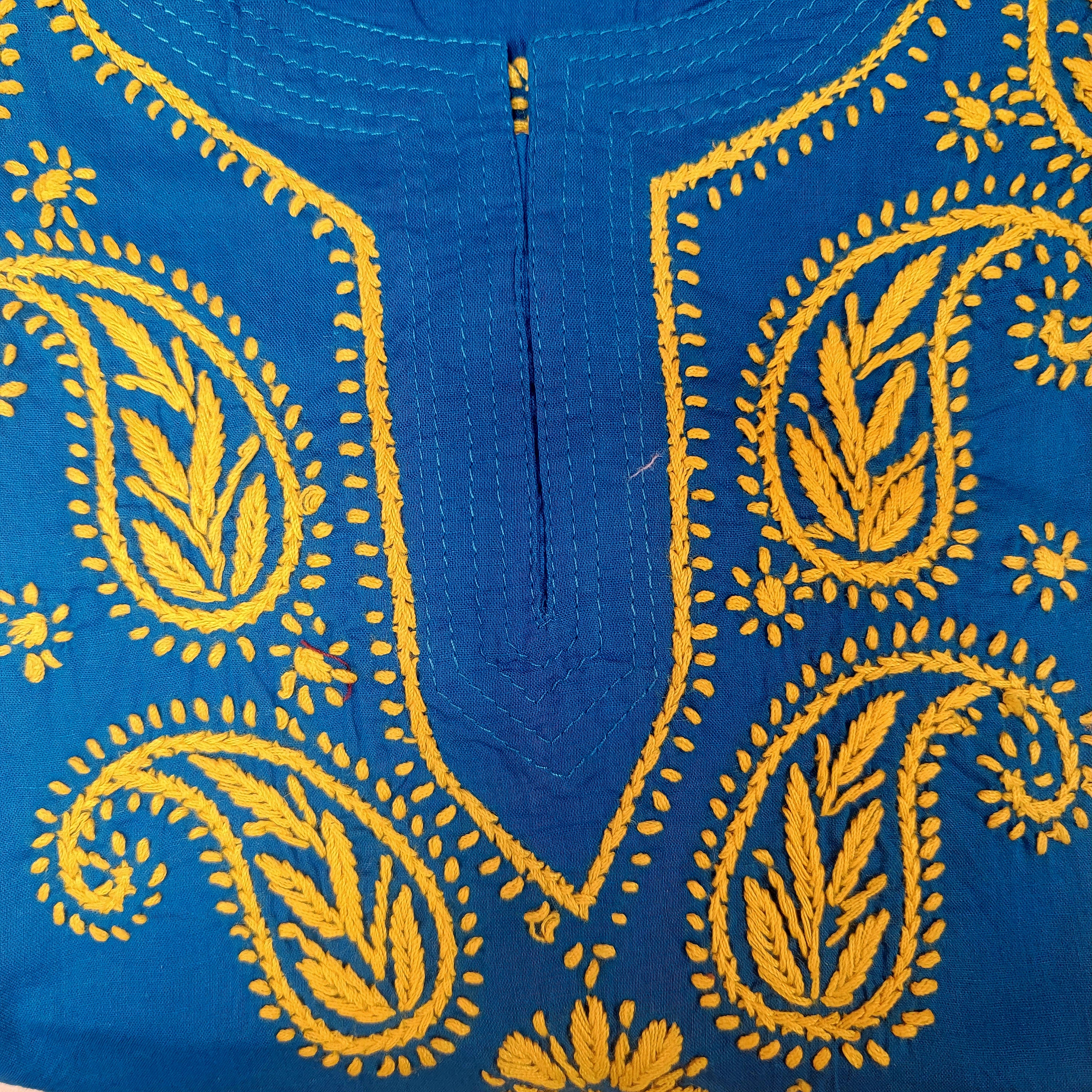 AR Short Embroidered Cotton Tunic Kurti-M - Vintage India NYC