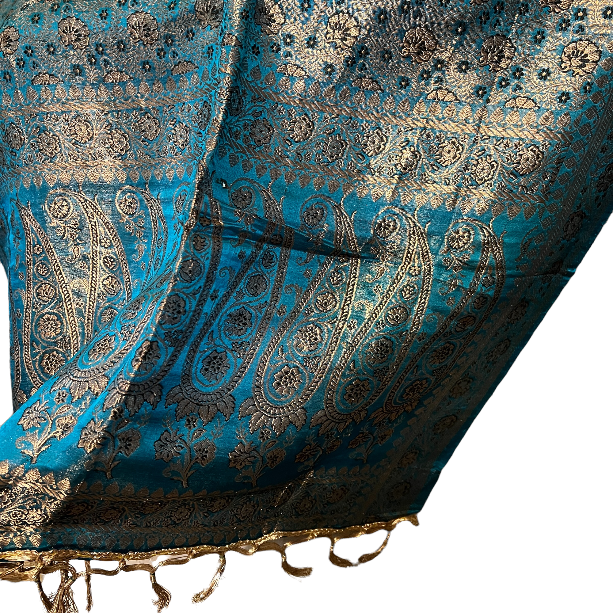 Turquoise Silk Banarasi Stole - Vintage India NYC