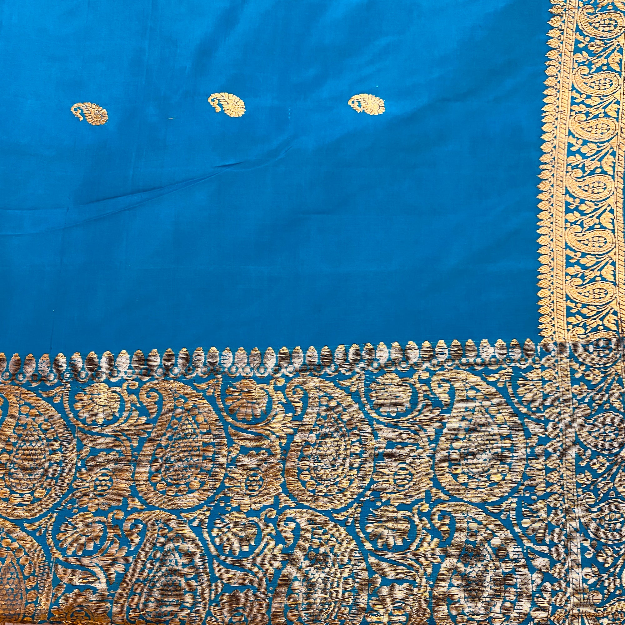 Handwoven Pure Silk and Gold Zari Dupatta Stoles-Many Colors - Vintage India NYC