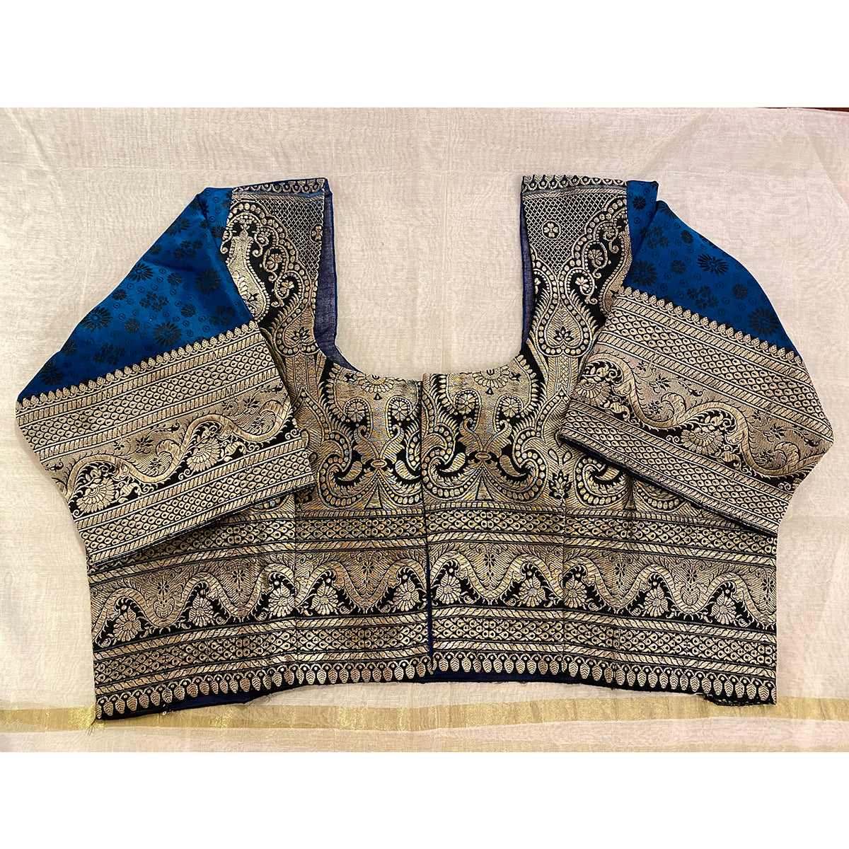 Brocade Saree Blouses- Blues - Vintage India NYC