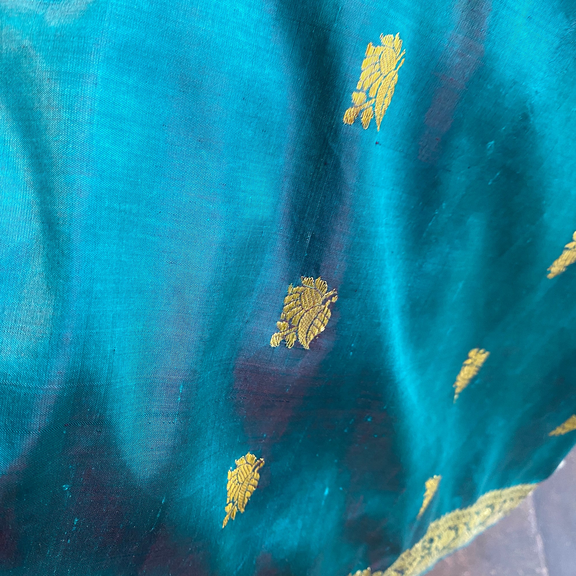 Handwoven Pure Silk and Gold Zari Dupatta Stoles-Many Colors - Vintage India NYC