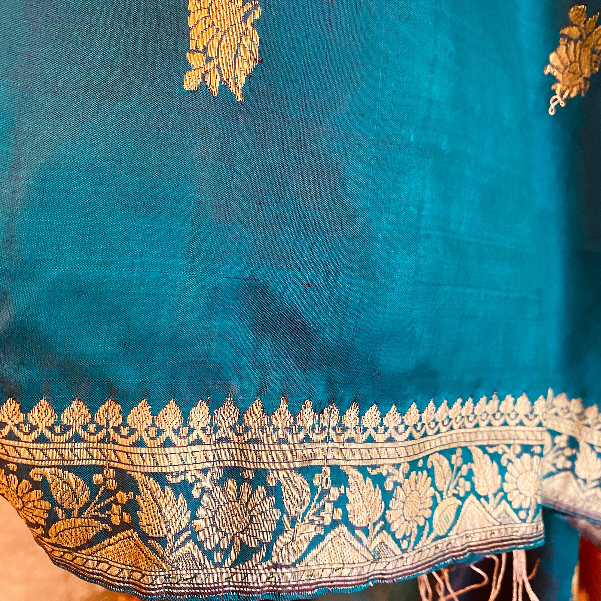 Handwoven Pure Silk and Gold Zari Dupatta Stoles-Many Colors - Vintage India NYC