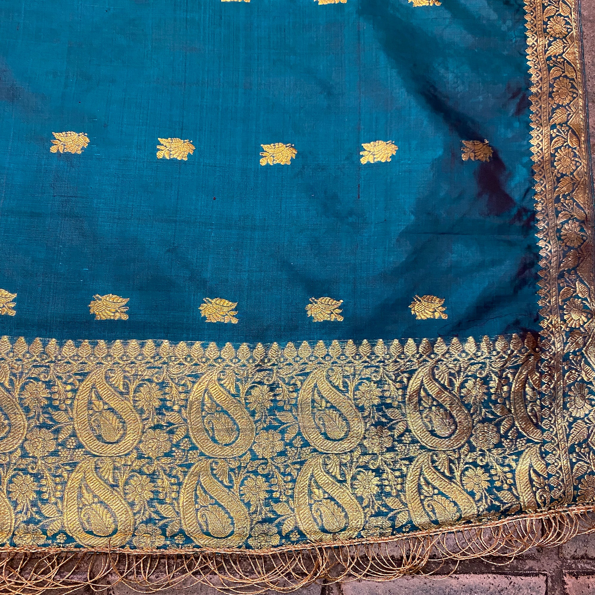 Handwoven Pure Silk and Gold Zari Dupatta Stoles-Many Colors - Vintage India NYC