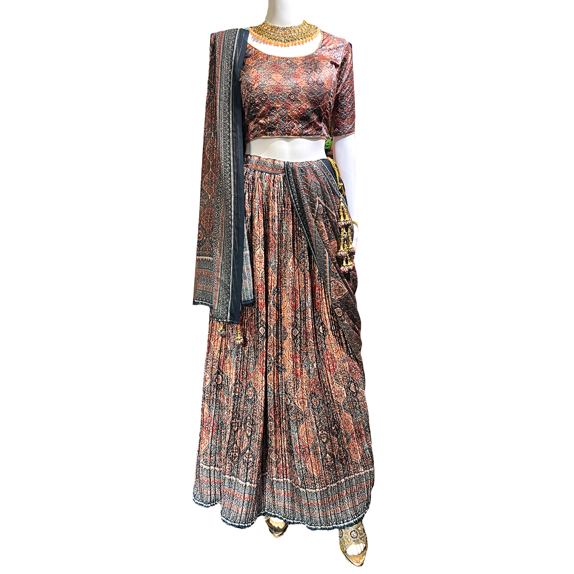 Ogee Print Lehenga Set - Vintage India NYC