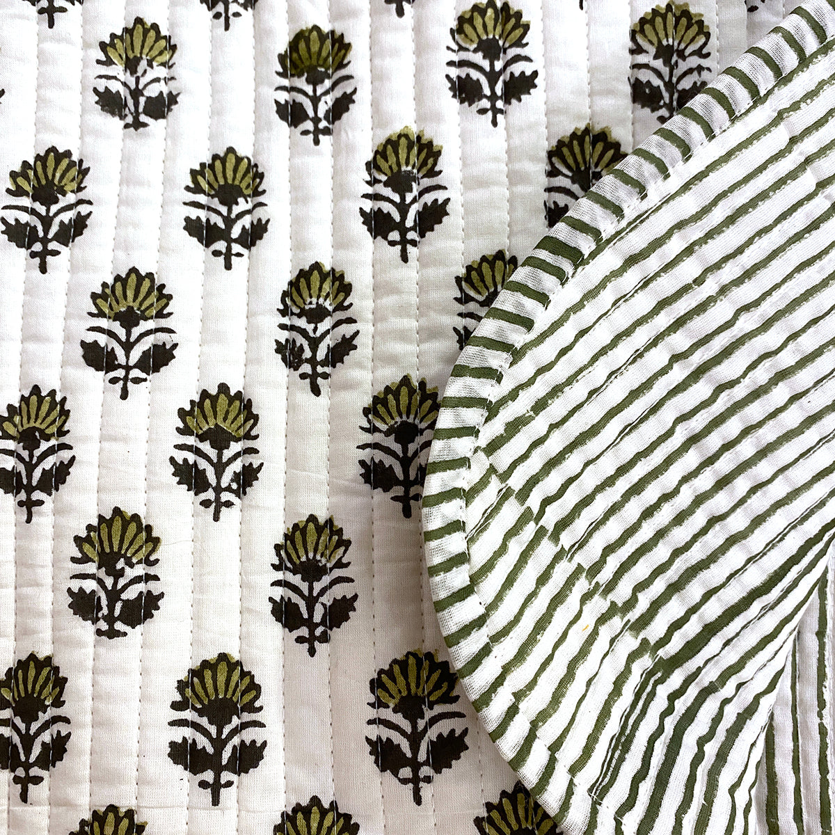 SC Blockprint Baby Blankets-Navy & Olive - Vintage India NYC
