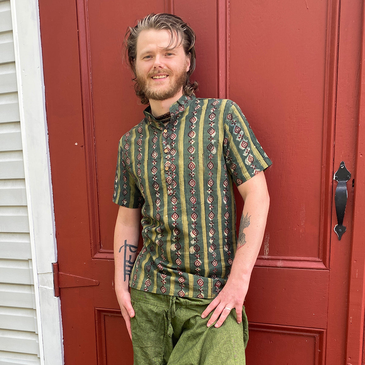 AR Mens Block Print Short Kurta - Vintage India NYC