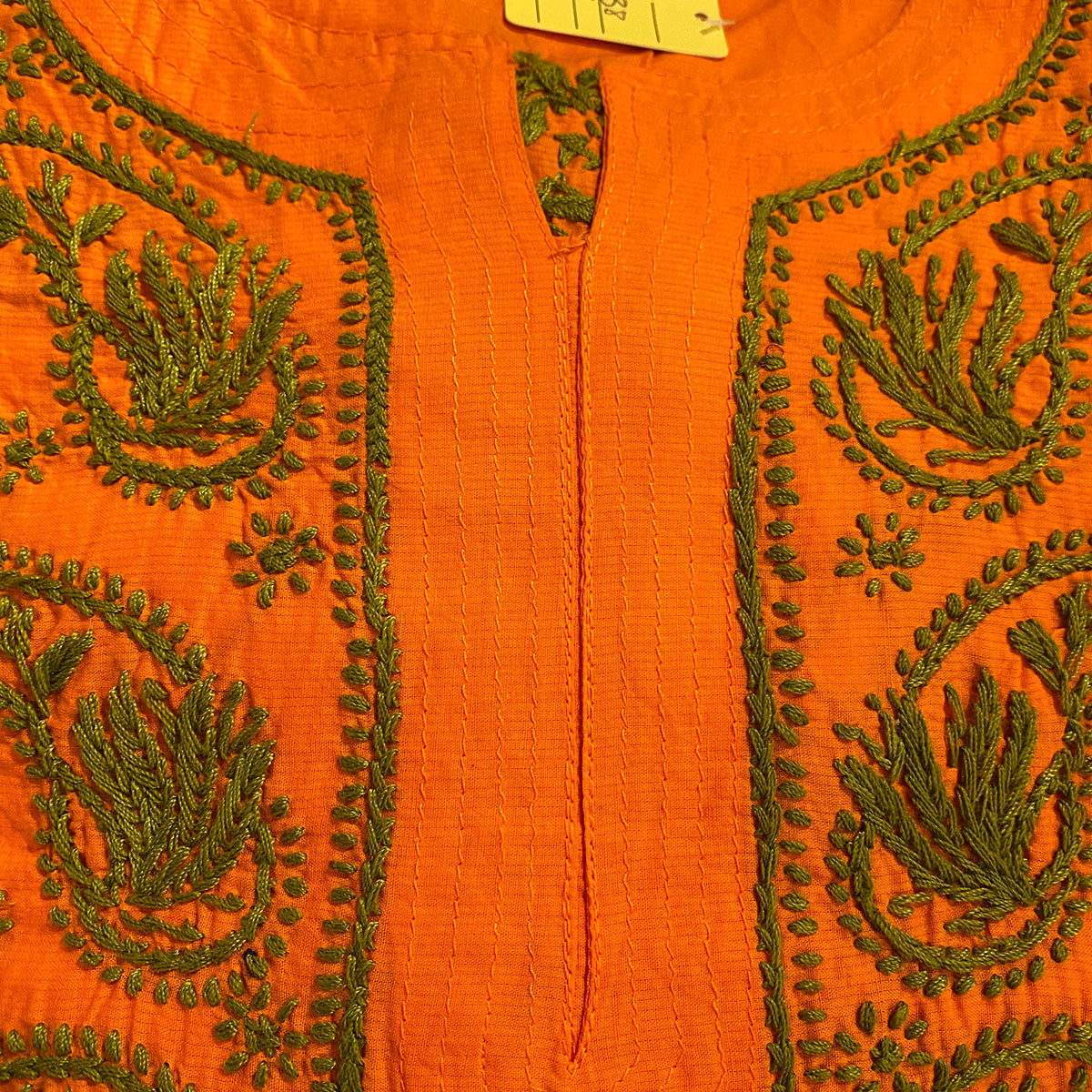 AR Long Embroidered Cotton Tunic Kurtis - M - Vintage India NYC