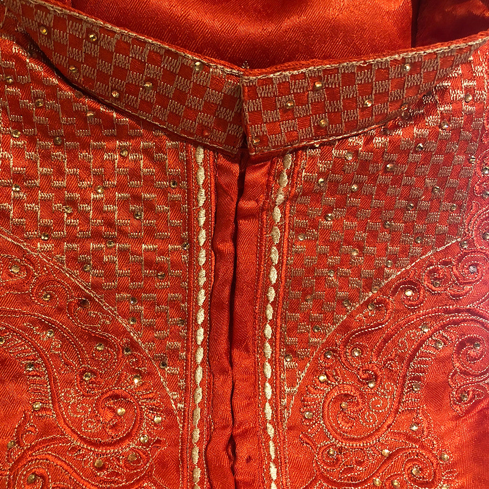 MJ Orange Light Brocade Kurta - Vintage India NYC