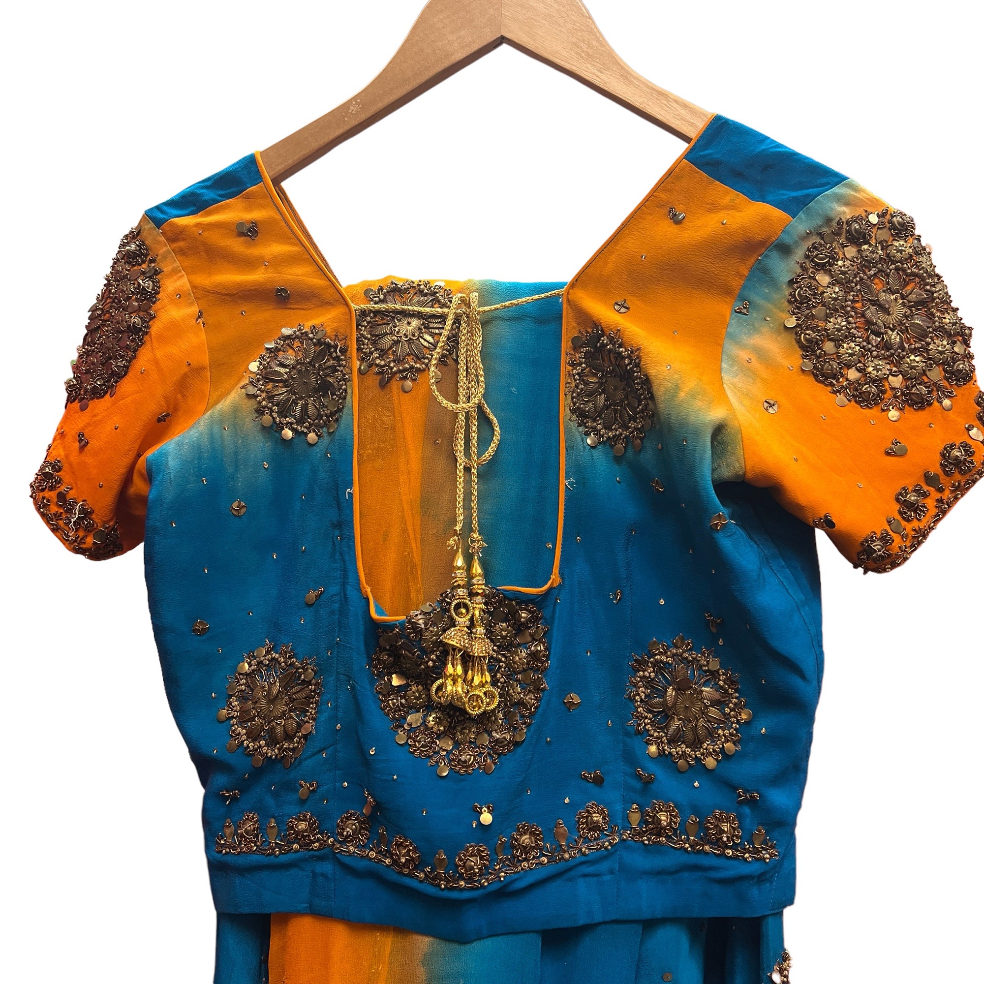 Vintage Orange & Ocean Blue Silk Lehenga set - Vintage India NYC