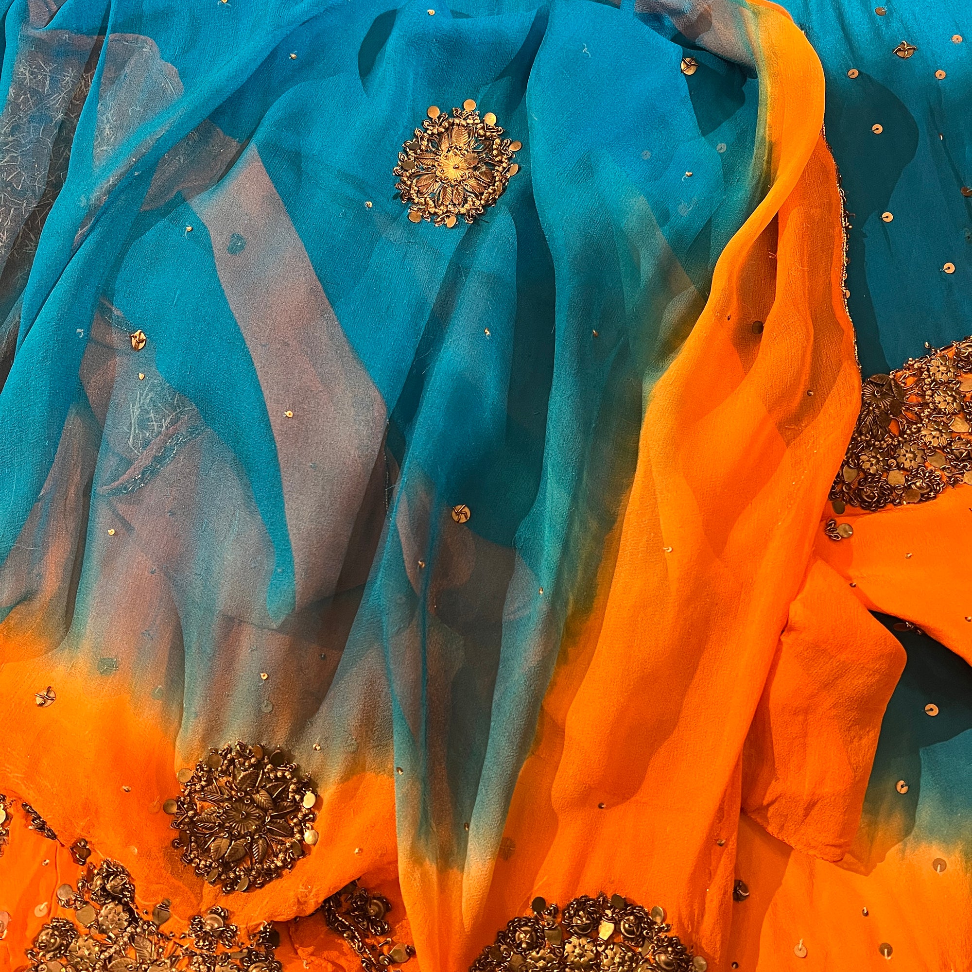 Vintage Orange & Ocean Blue Silk Lehenga set - Vintage India NYC