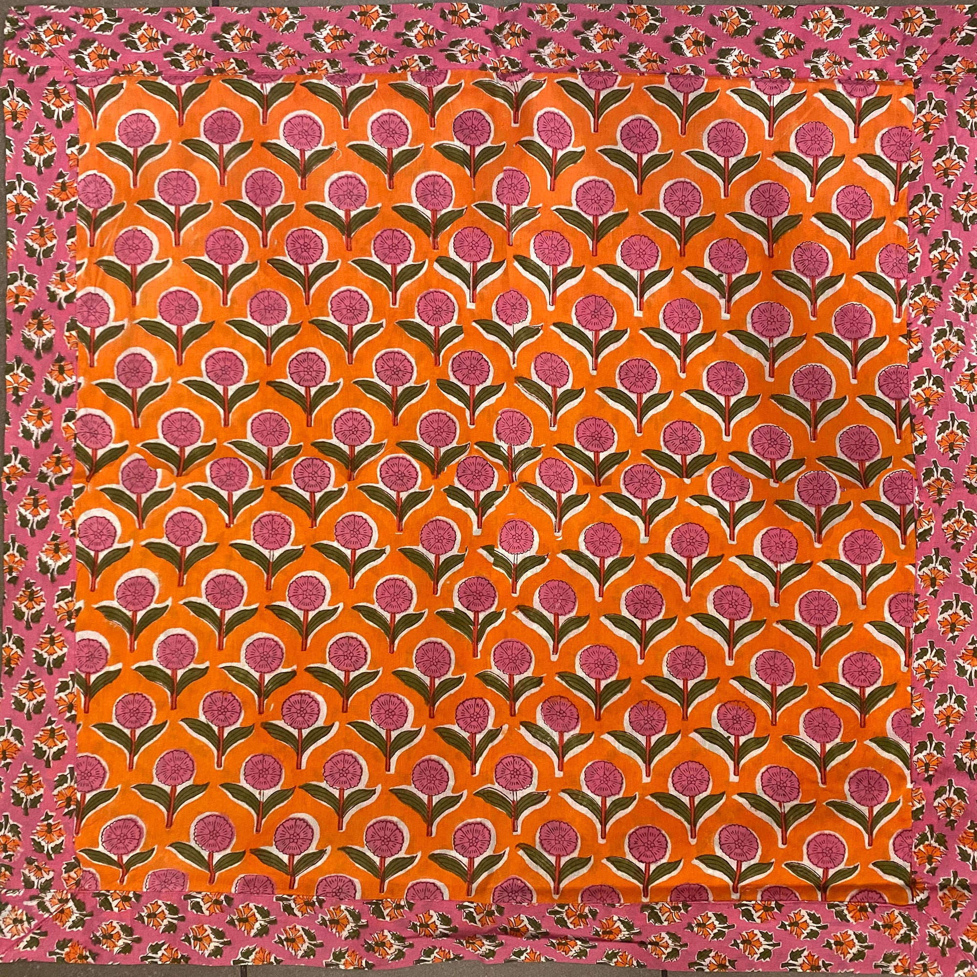 Orange & Pink Block Print Pillow Cover 24x24 - Vintage India NYC