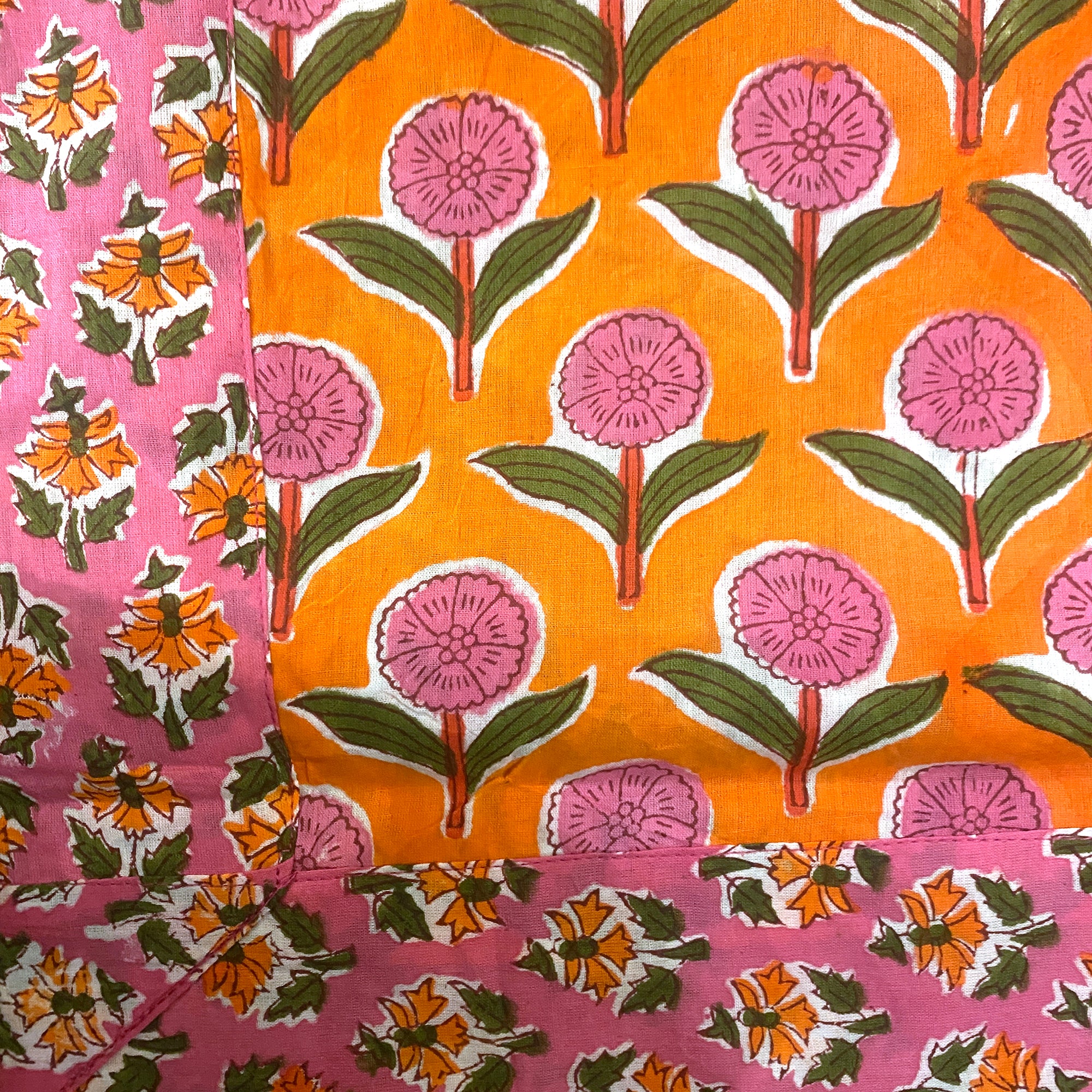 Orange & Pink Block Print Pillow Cover 24x24 - Vintage India NYC
