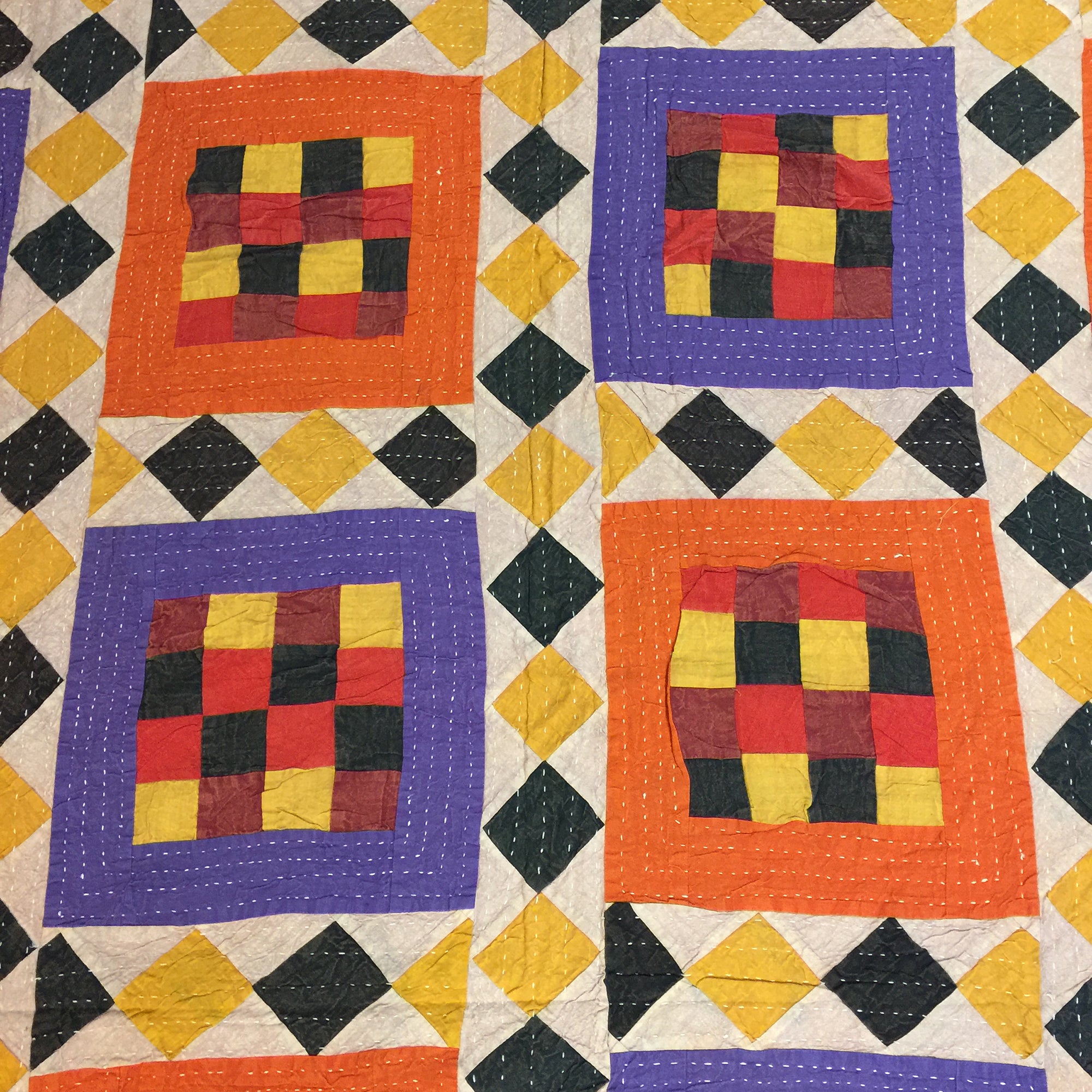 Checkered Patchwork Kantha Quilt-6 colors - Vintage India NYC